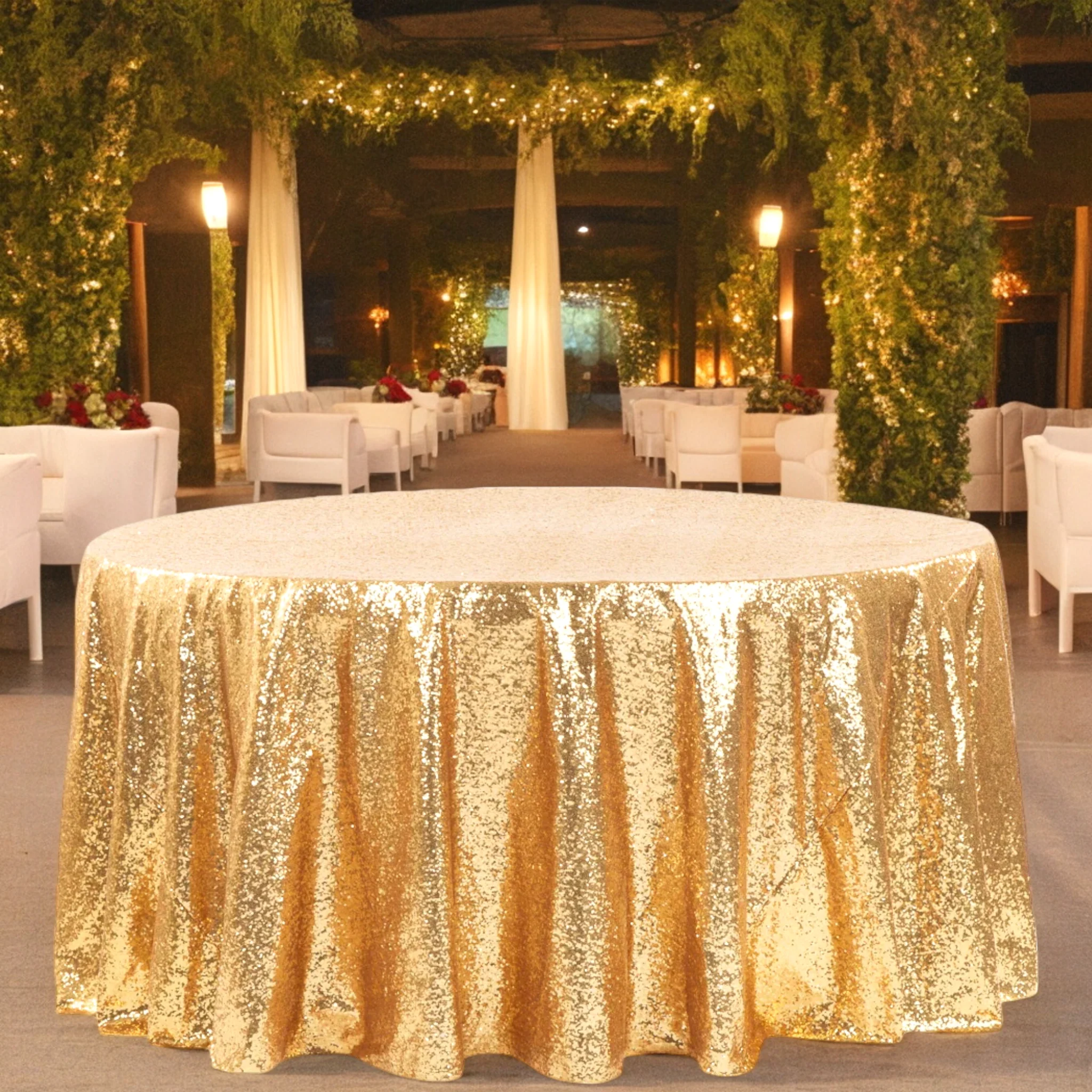 Glitz Sequins 108" Round Tablecloth - Gold - Image 3