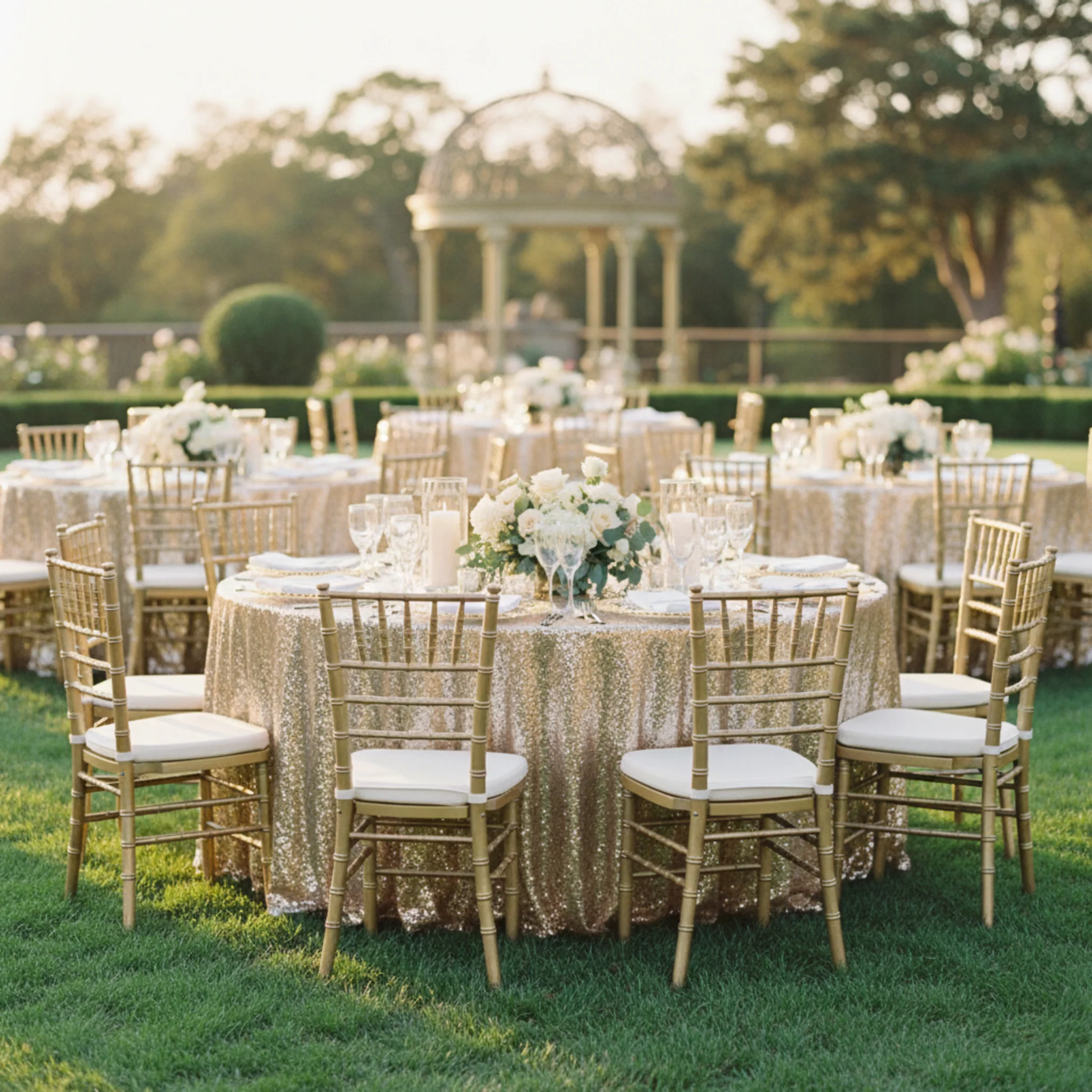 Glitz Sequins 120" Round Tablecloth - Champagne - Image 4