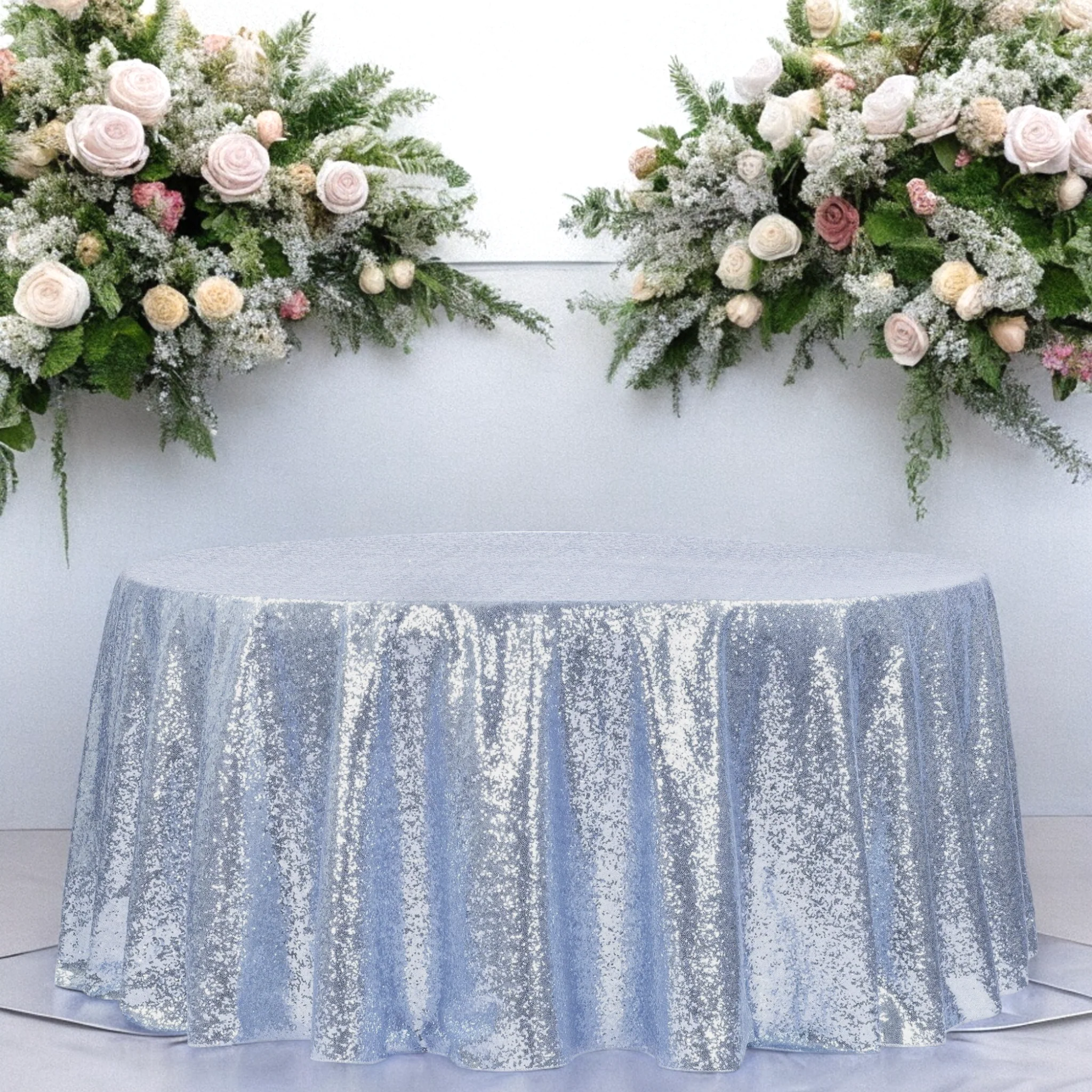 Glitz Sequins 120" Round Tablecloth - Dusty Blue - Image 3