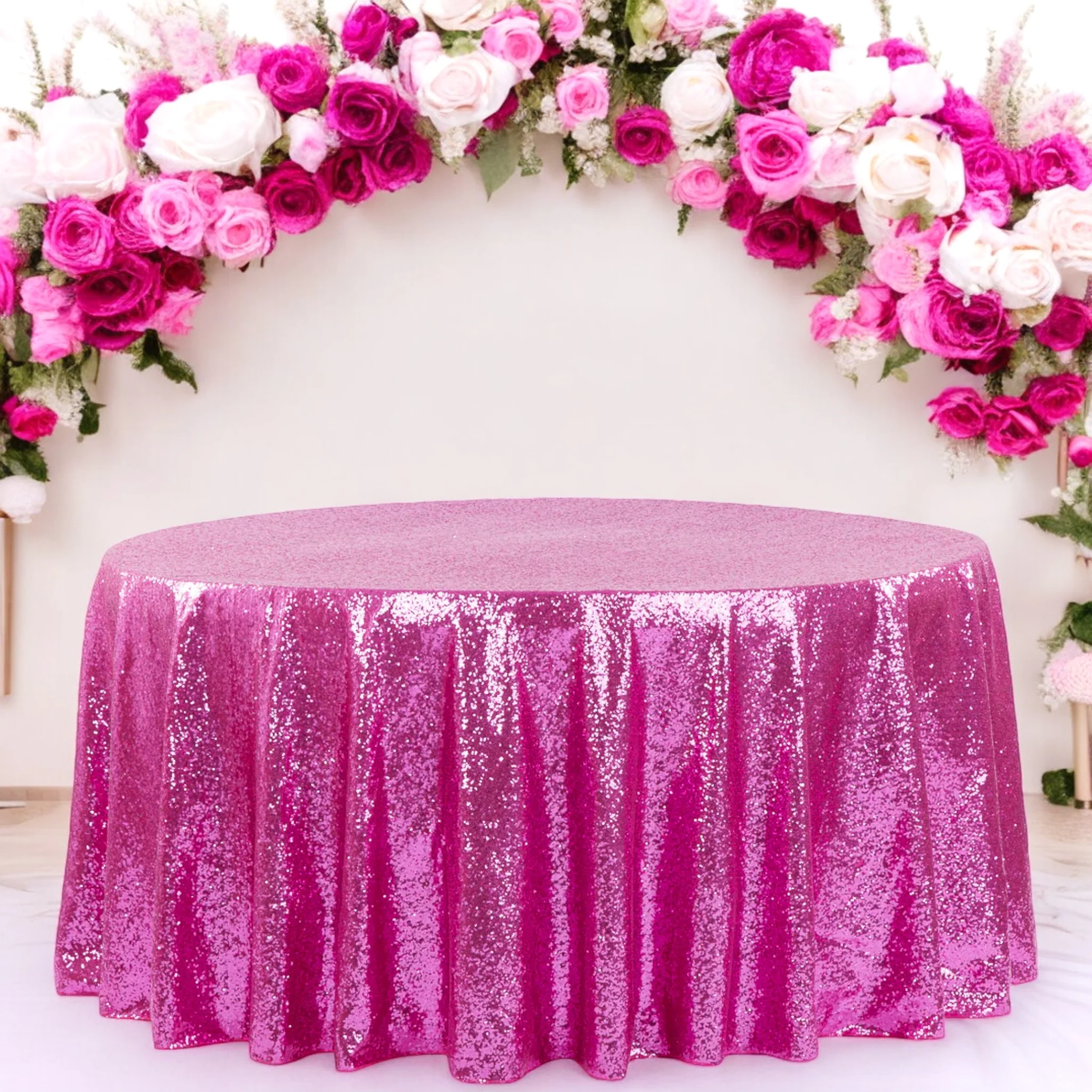 Glitz Sequins 120" Round Tablecloth - Fuchsia - Image 2