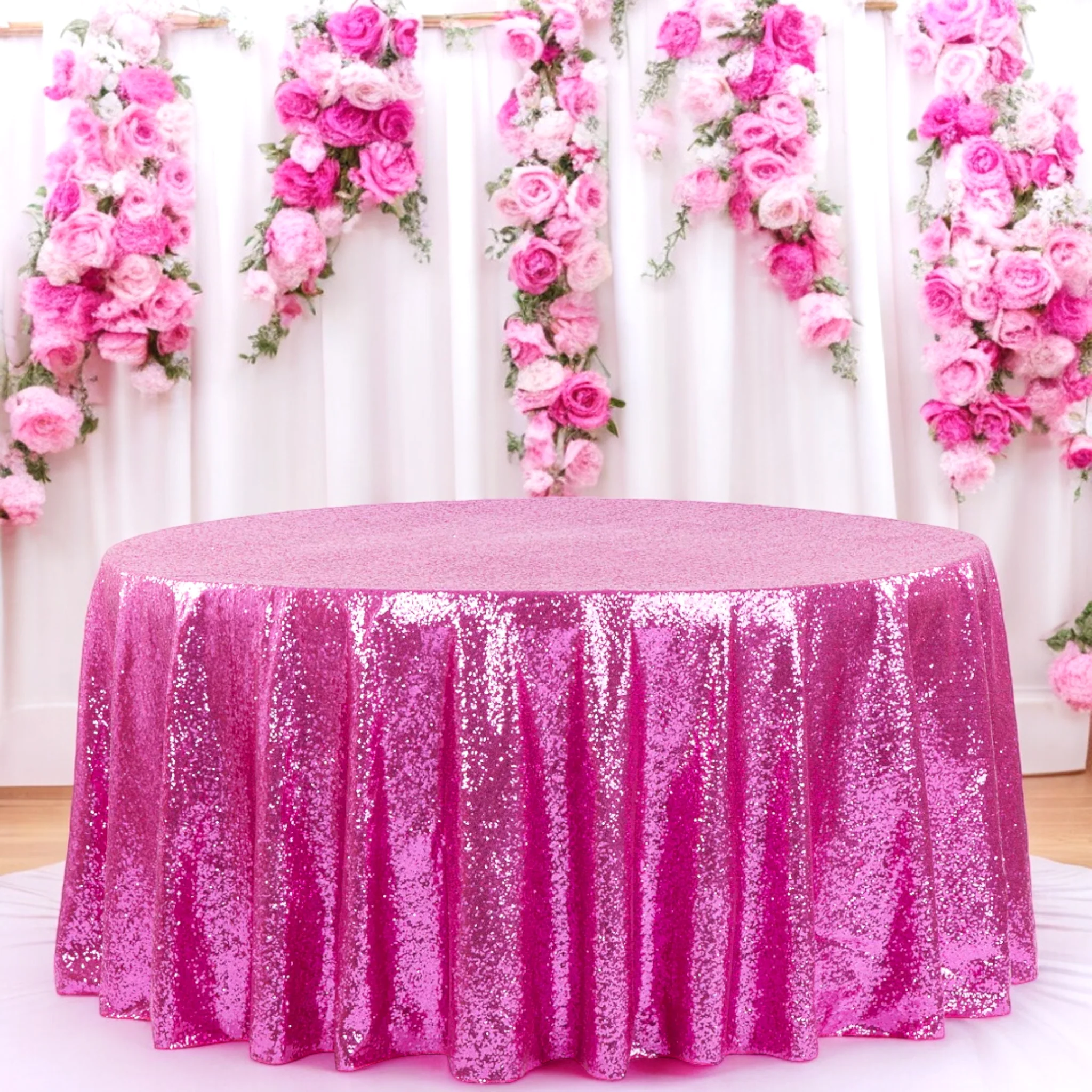 Glitz Sequins 120" Round Tablecloth - Fuchsia - Image 3