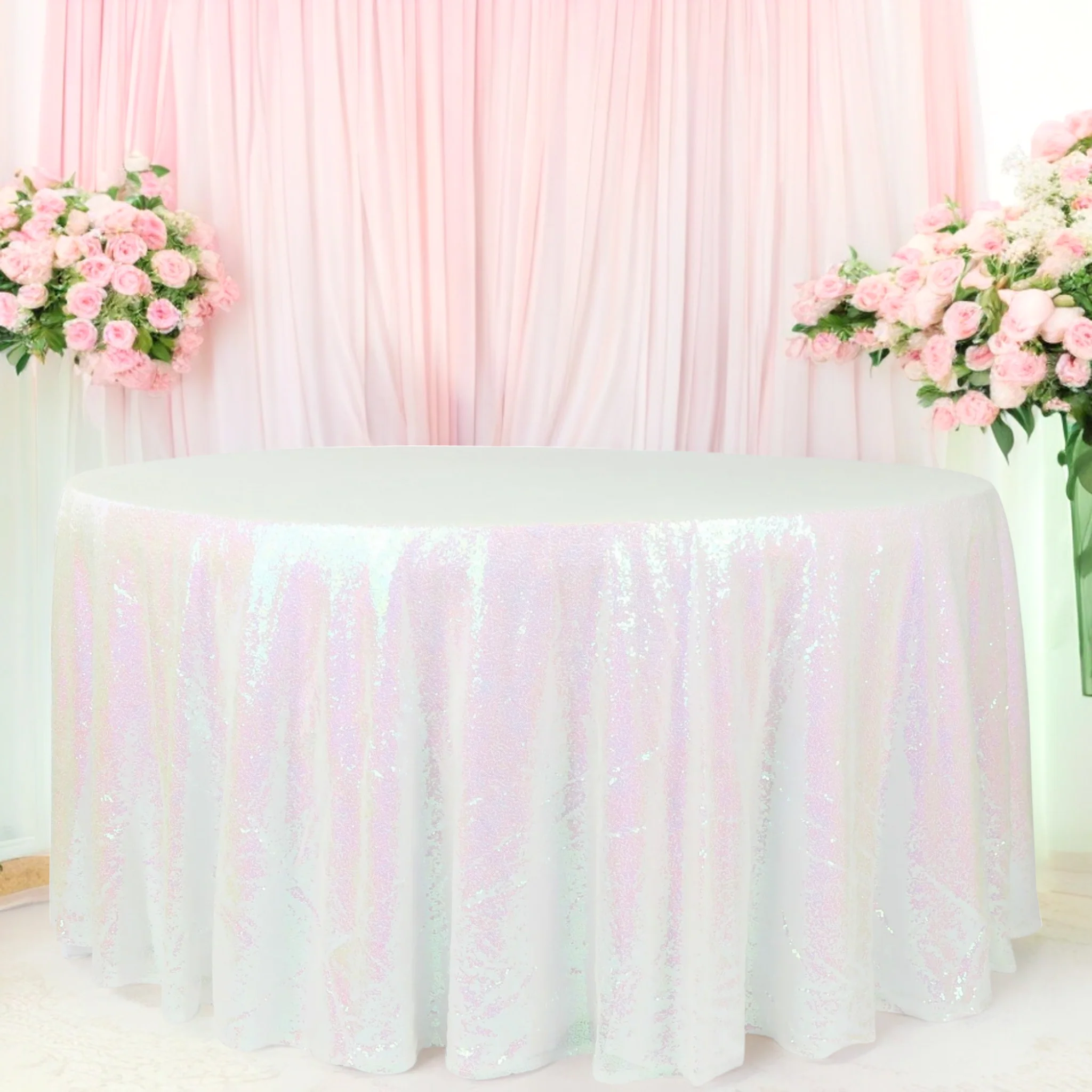Glitz Sequins 120" Round Tablecloth - Iridescent White - Image 2