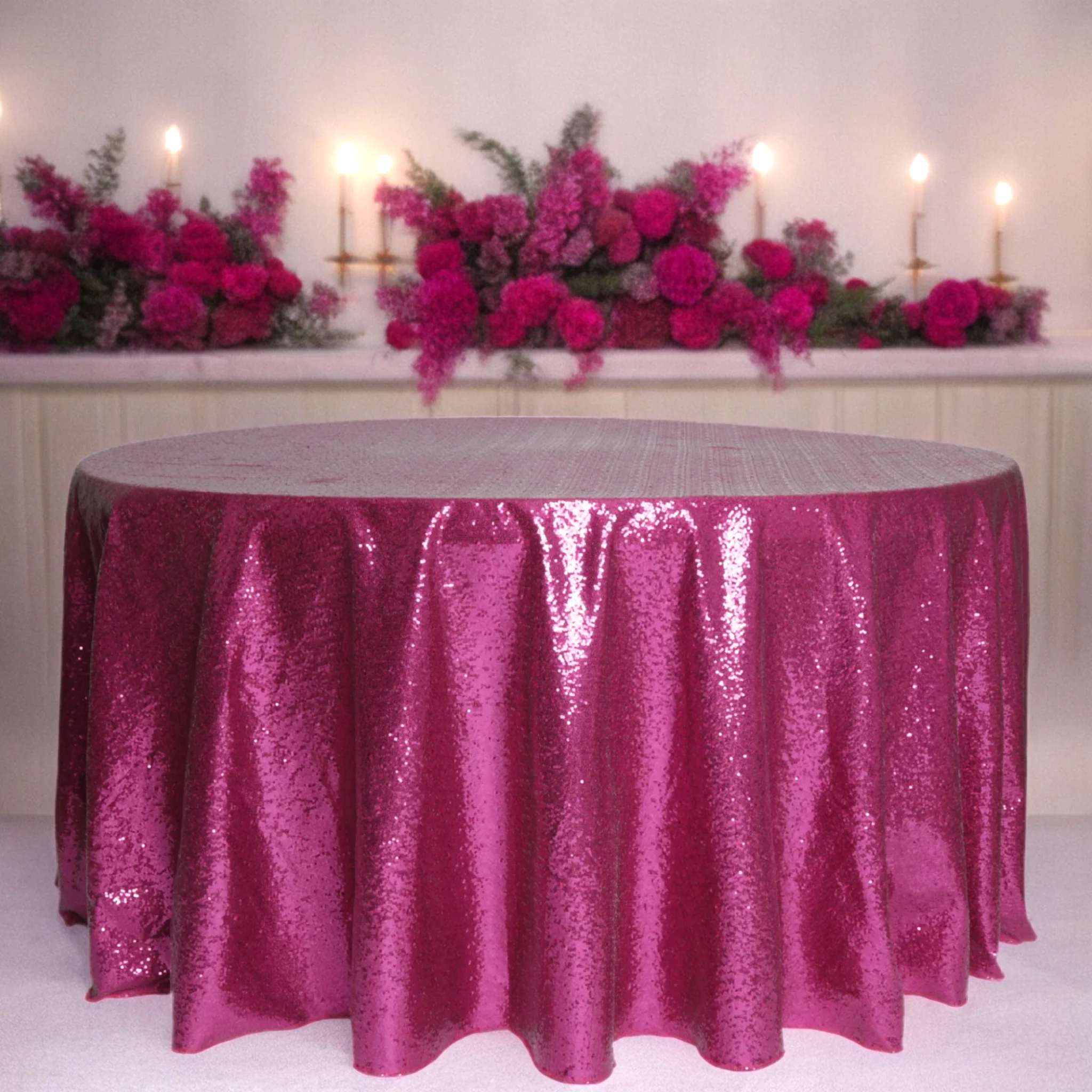 Glitz Sequins 120" Round Tablecloth - Magenta - Image 2