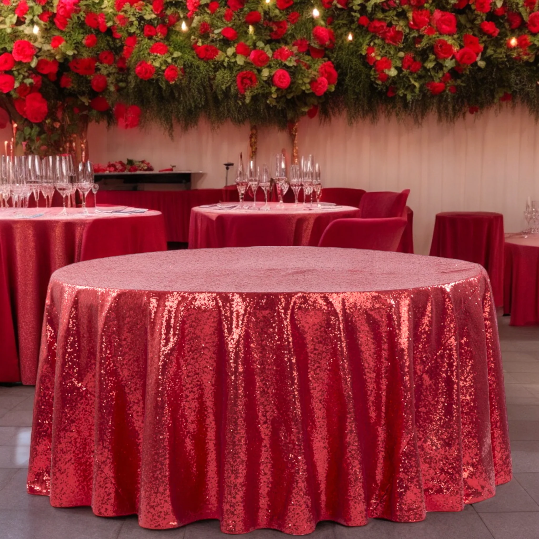 Glitz Sequins 120" Round Tablecloth - Red - Image 4
