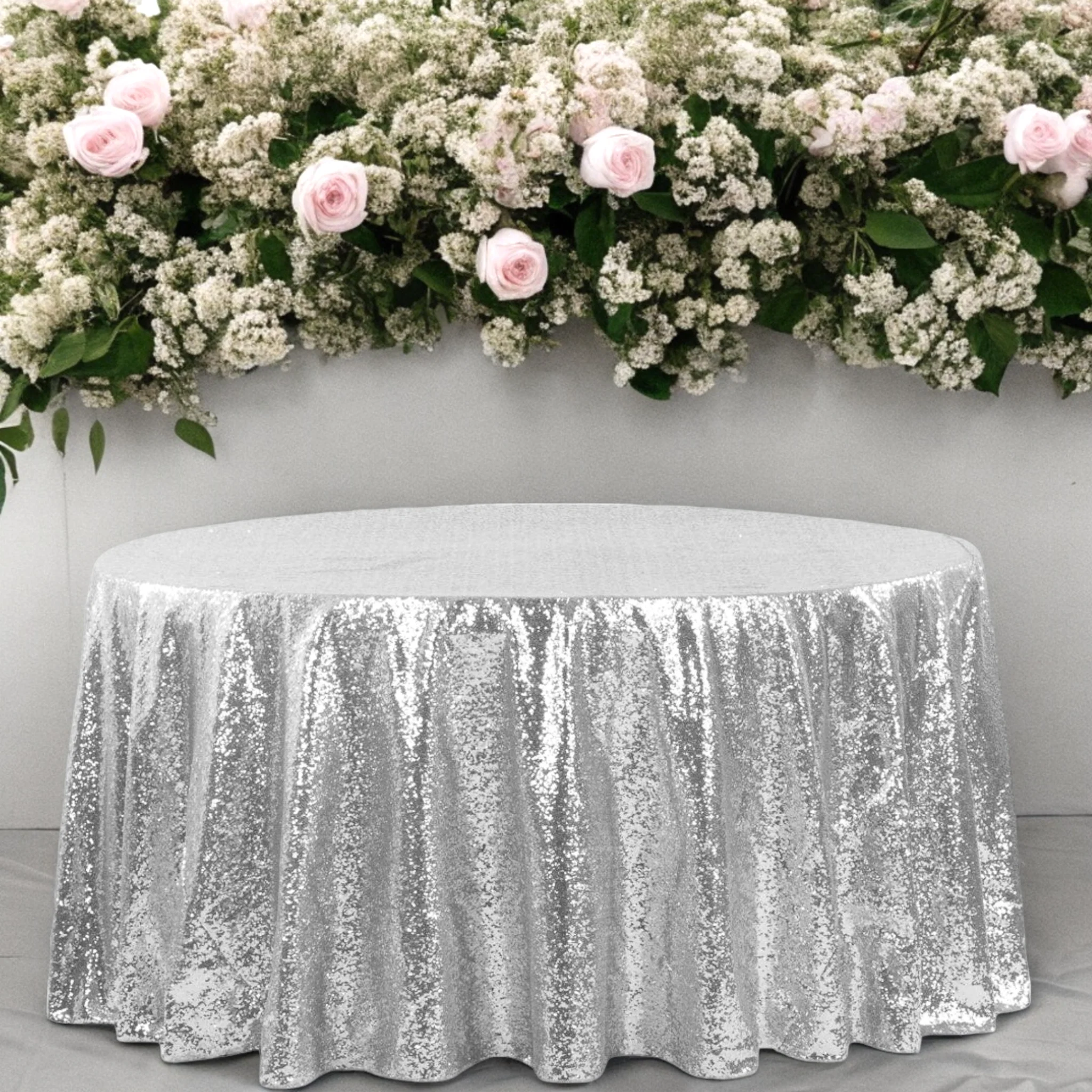 Glitz Sequins 120" Round Tablecloth - Silver - Image 2