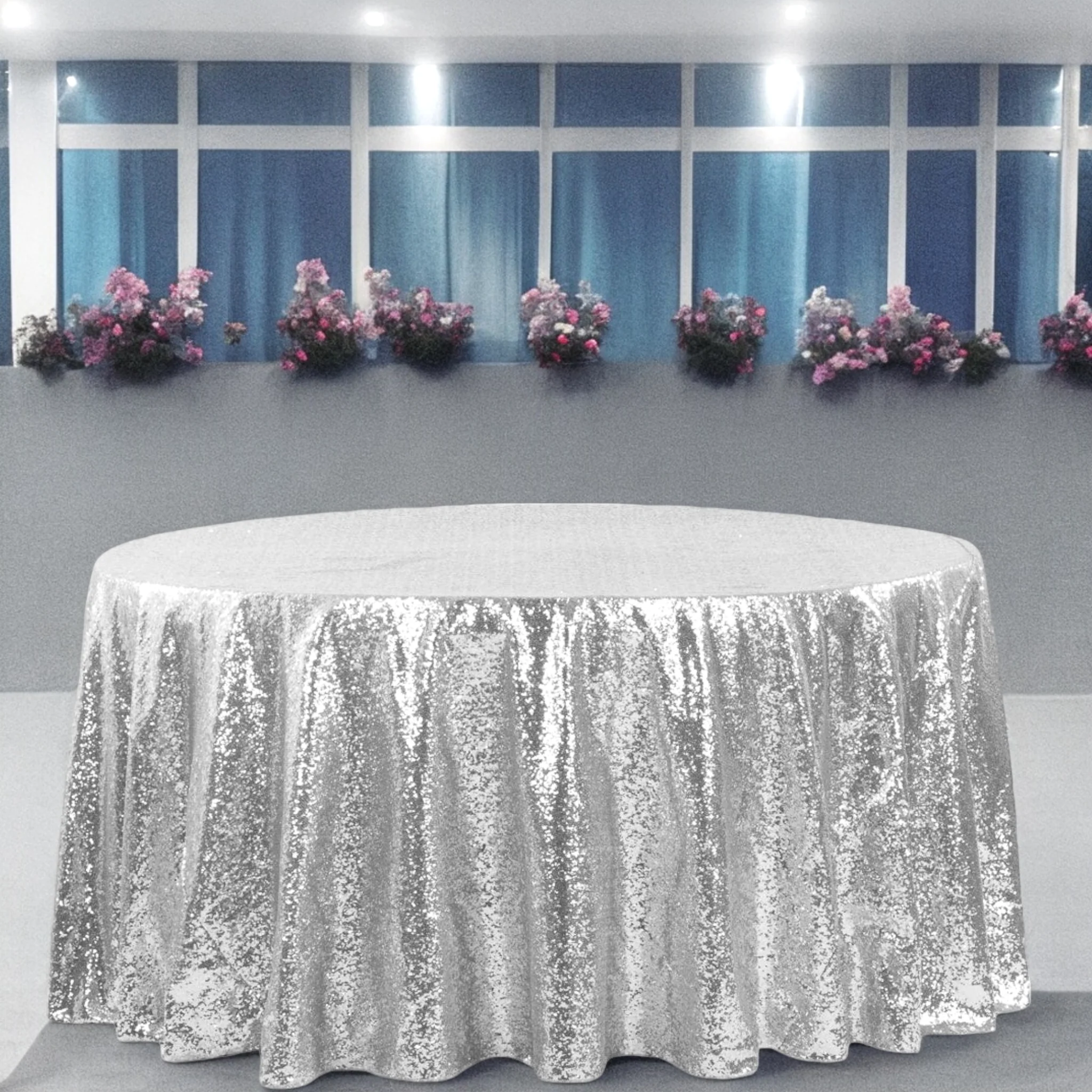 Glitz Sequins 120" Round Tablecloth - Silver - Image 5