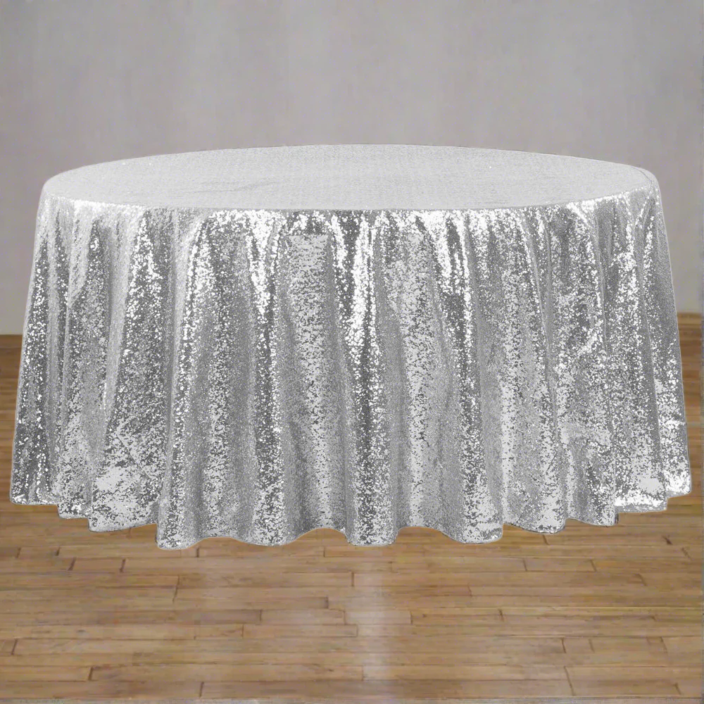 Glitz Sequins 120" Round Tablecloth - Silver - Image 6