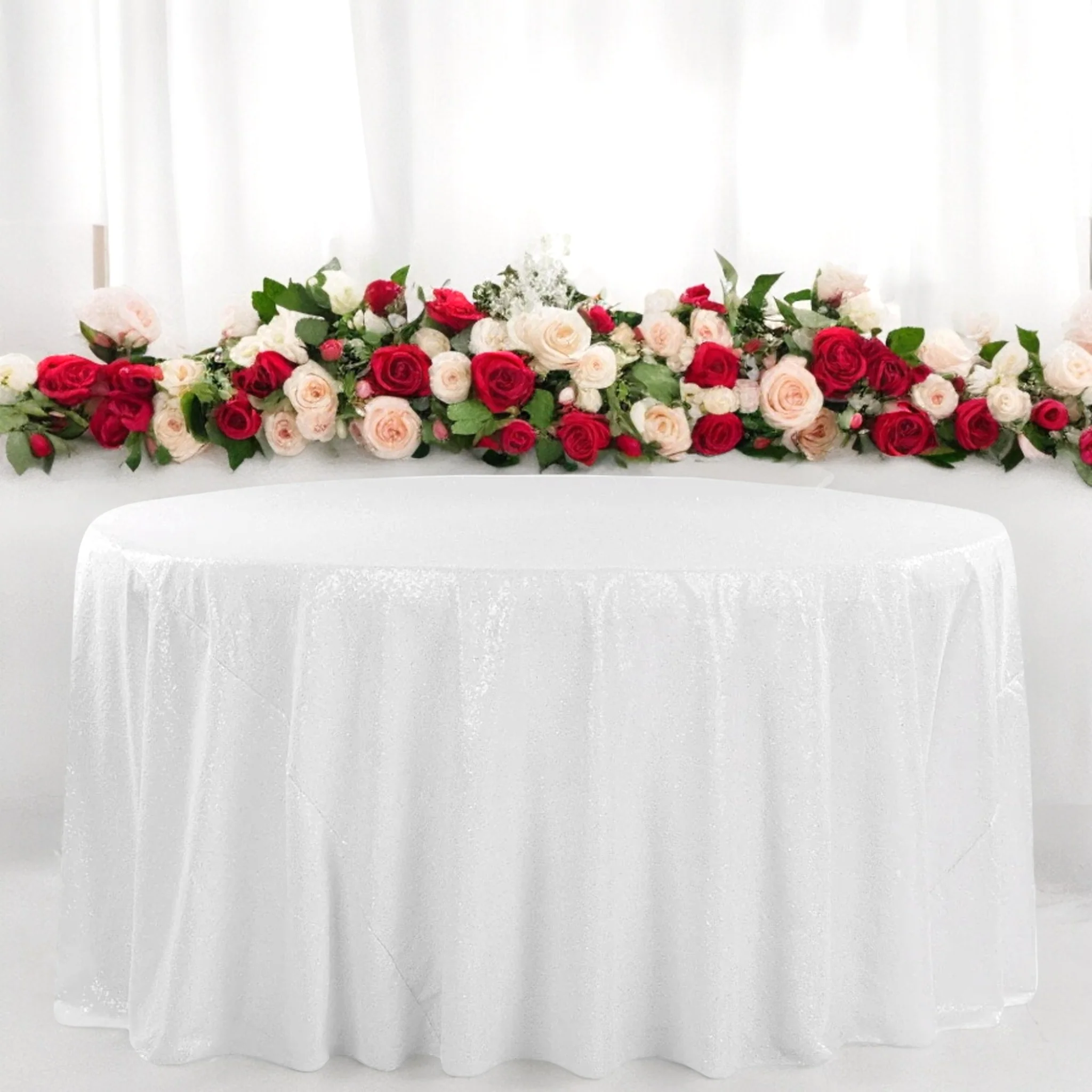 Glitz Sequins 120" Round Tablecloth - White - Image 2
