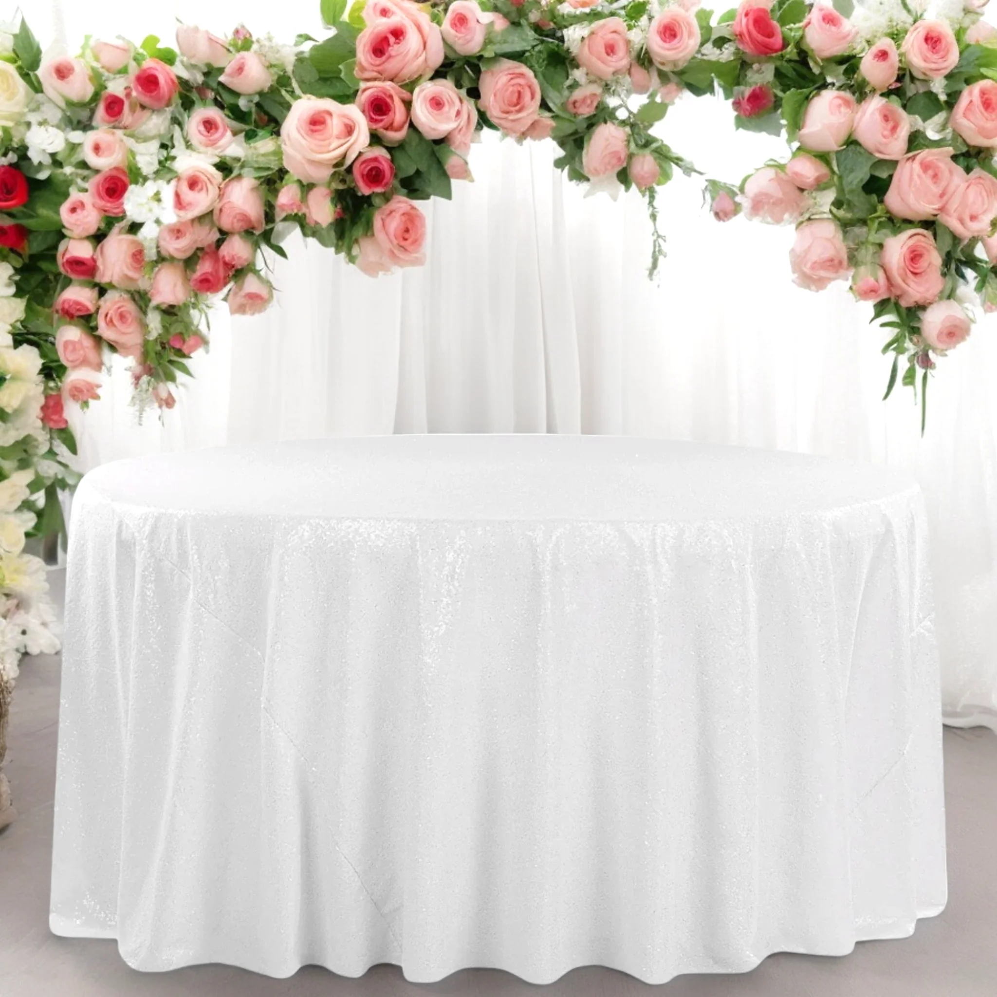 Glitz Sequins 120" Round Tablecloth - White - Image 3