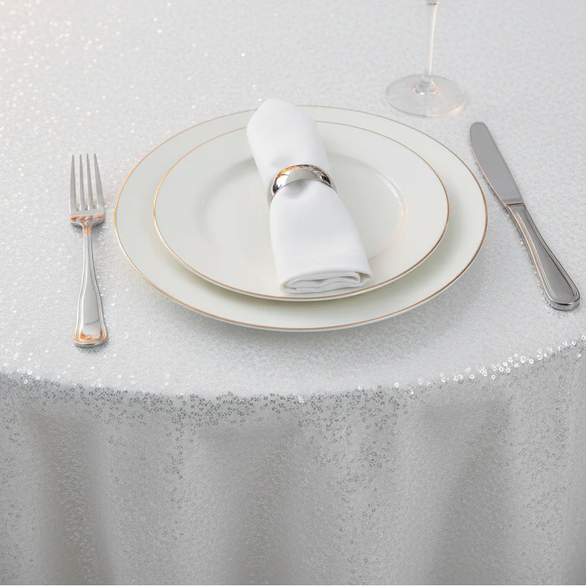 Glitz Sequins 120" Round Tablecloth - White - Image 7