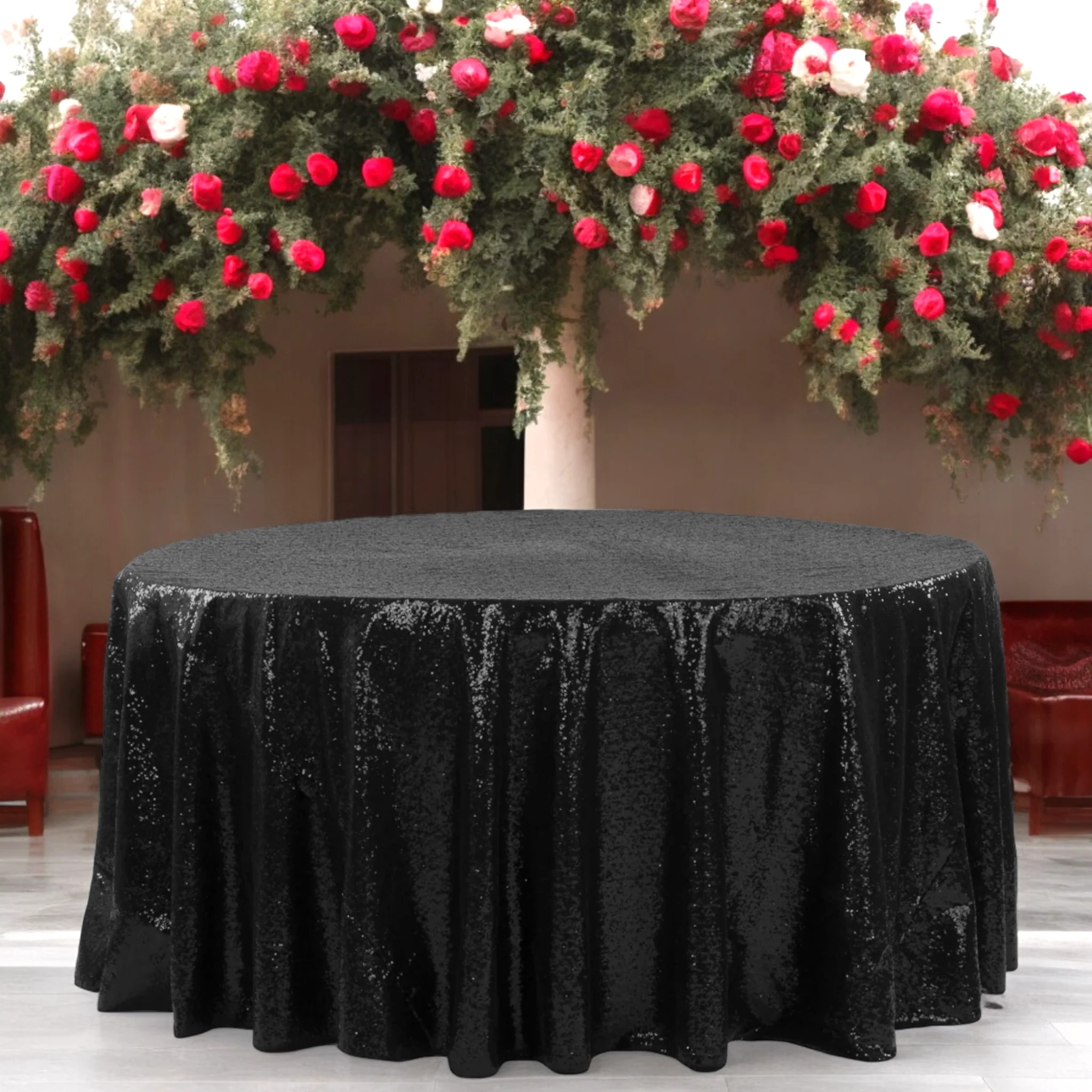 Glitz Sequins 132" Round Tablecloth - Black - Image 3