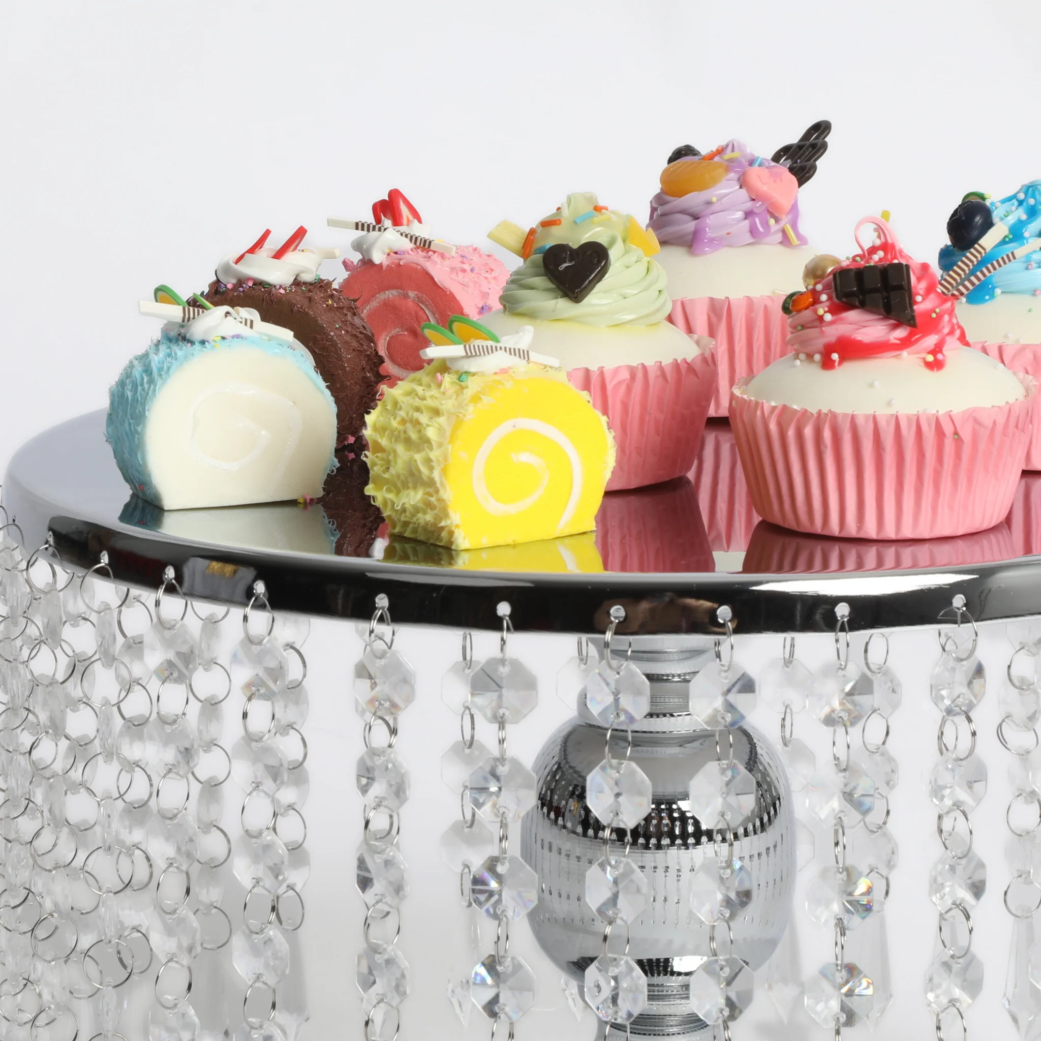 Hanging Crystal Cake Stand Pedestal Riser 12" Round - Silver - Image 3