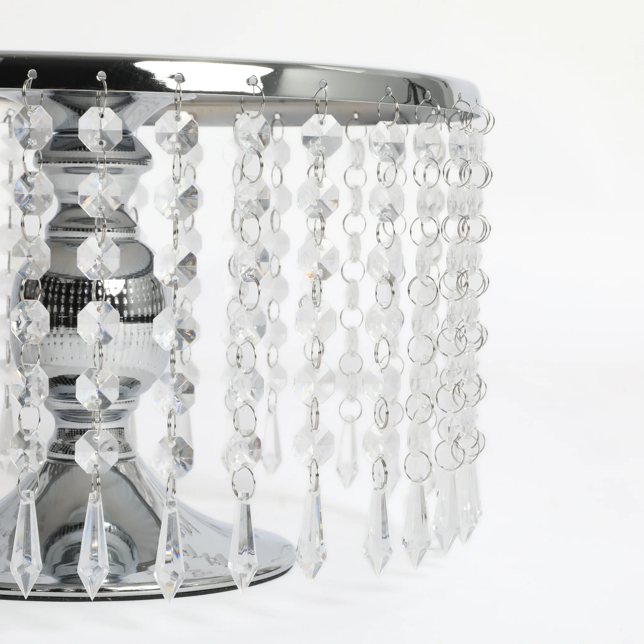 Hanging Crystal Cake Stand Pedestal Riser 12" Round - Silver - Image 4
