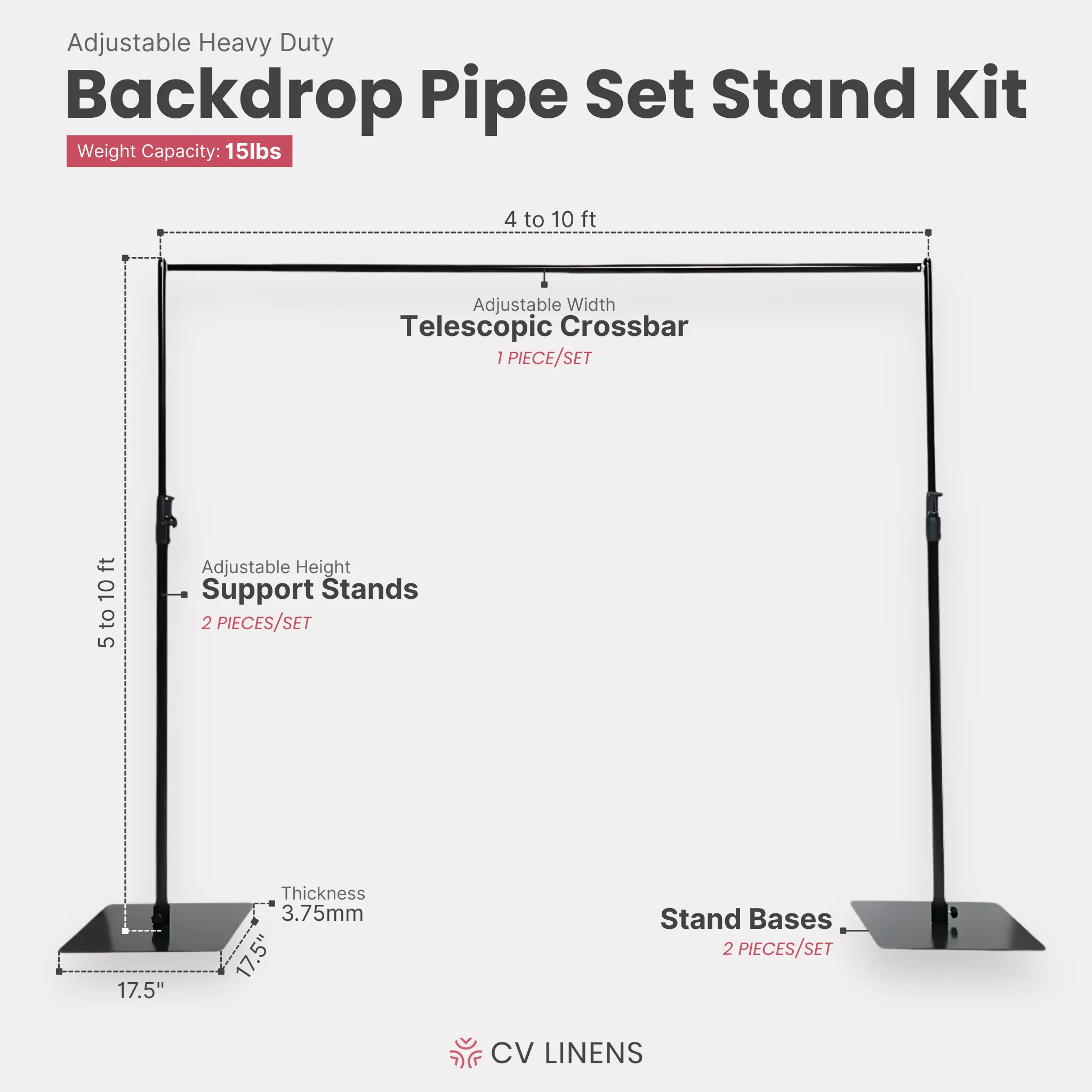 Adjustable Heavy Duty Backdrop Pipe Set Stand Kit 10 ft x 10 ft - Image 3