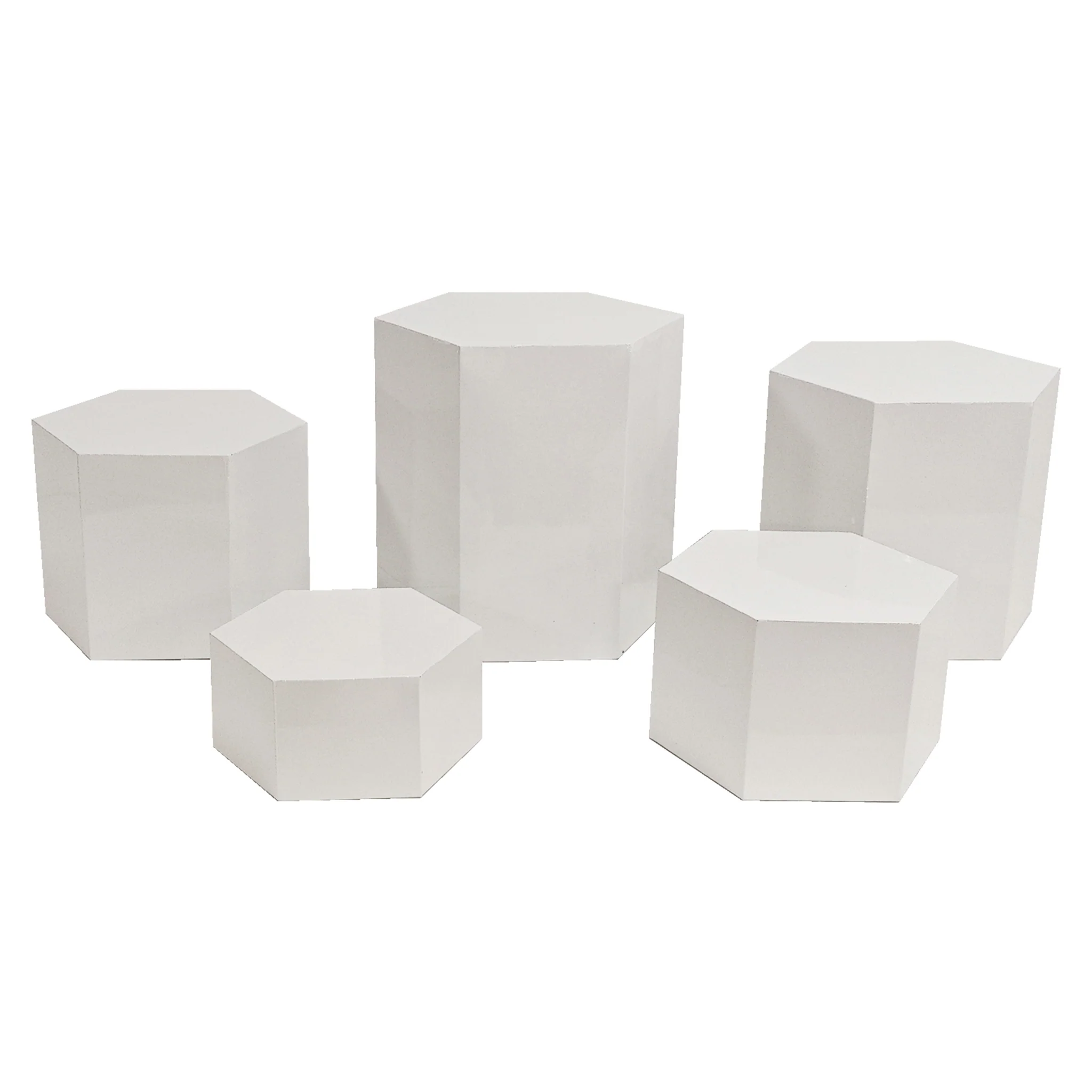 White Hexagon Pedestal Cake/Dessert Display Stands 5 pcs/set - Image 4