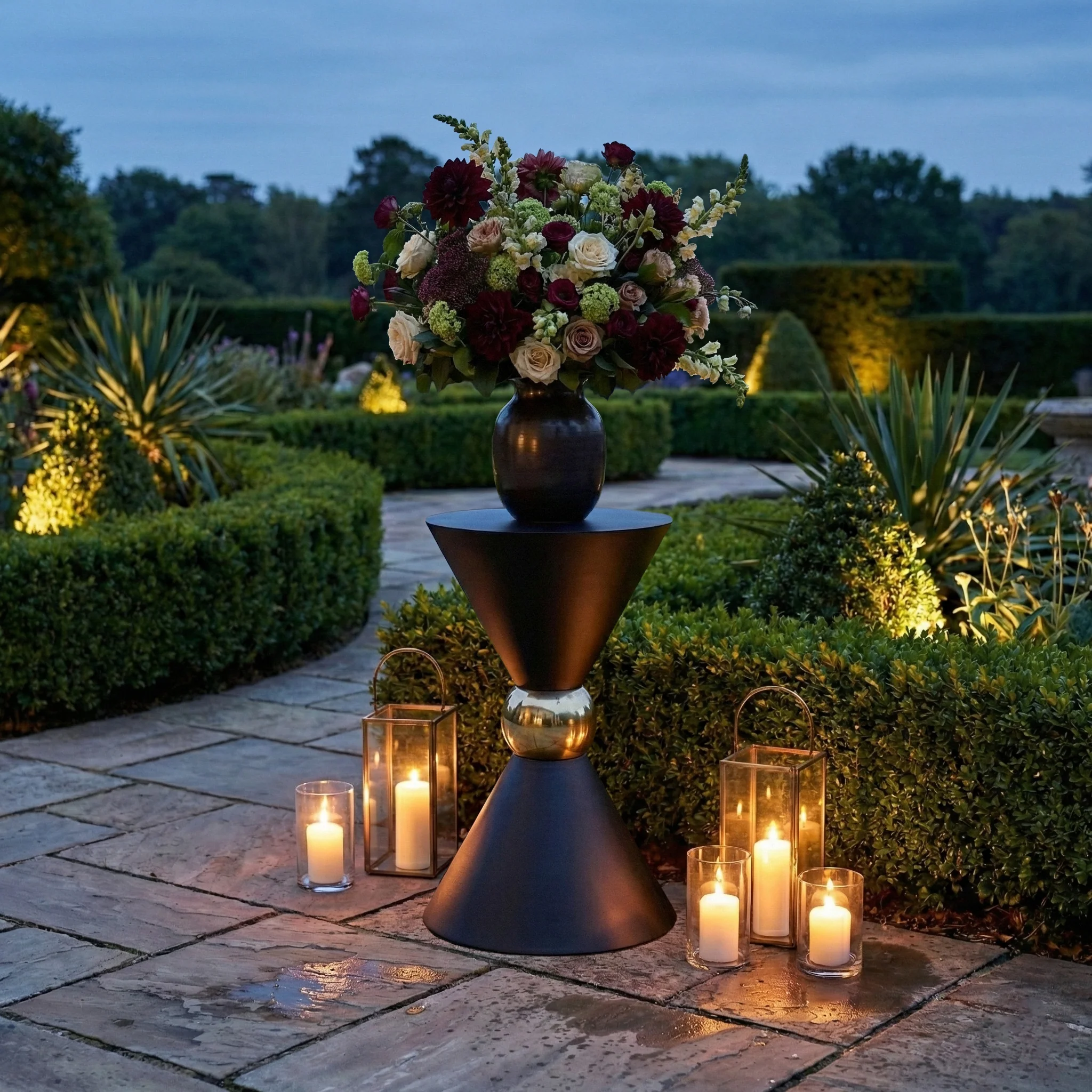 31" Tall Hourglass Plinth Pedestal Stand - Black - Image 2