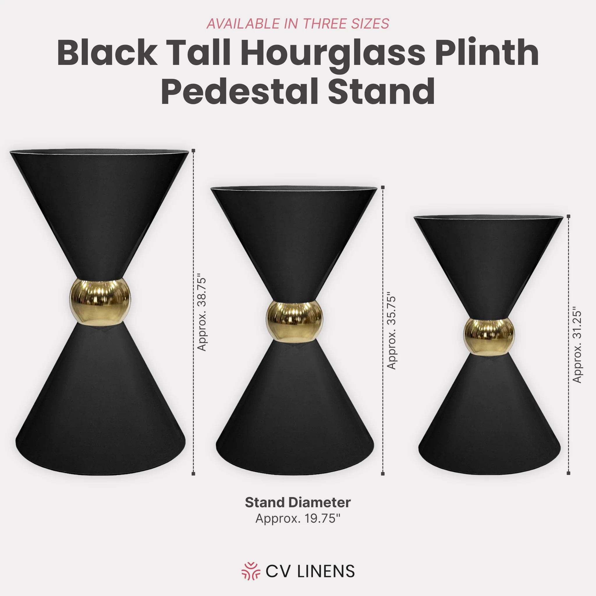 35" Tall Hourglass Plinth Pedestal Stand - Black - Image 9