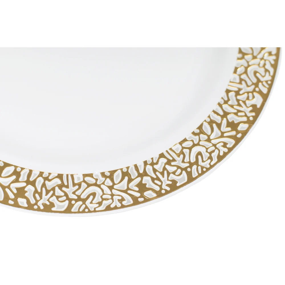 Lace Plastic Plates 7.5" Small (10/pk) - White Gold-Trimmed - Image 2