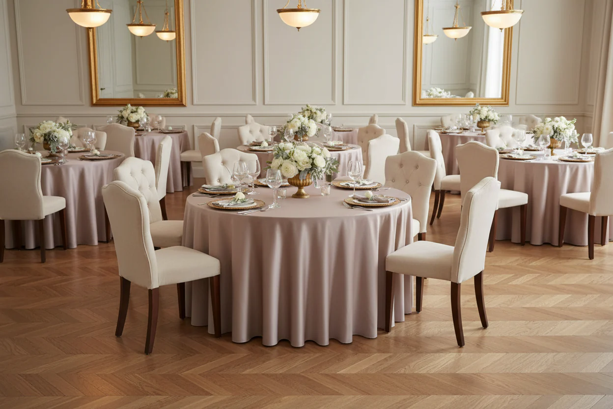 Lamour Satin 132" Round Tablecloth - Taupe - Image 3