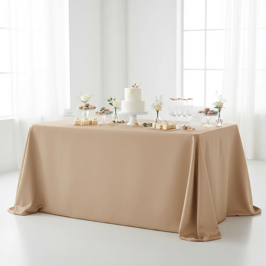 Lamour Satin 90"x156" Rectangular Oblong Tablecloth - Champagne - Image 3