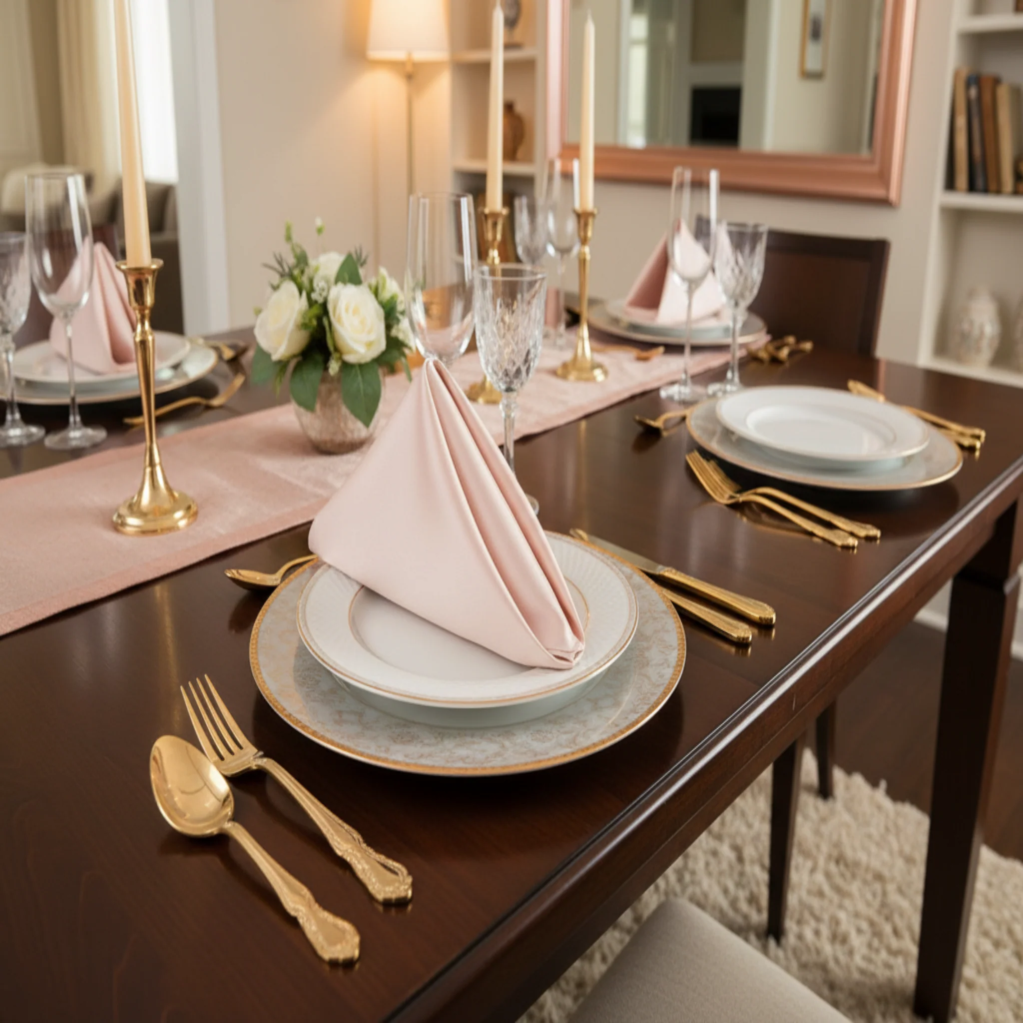Lamour Satin Napkin 20"x20" - Blush/Rose Gold - Image 4
