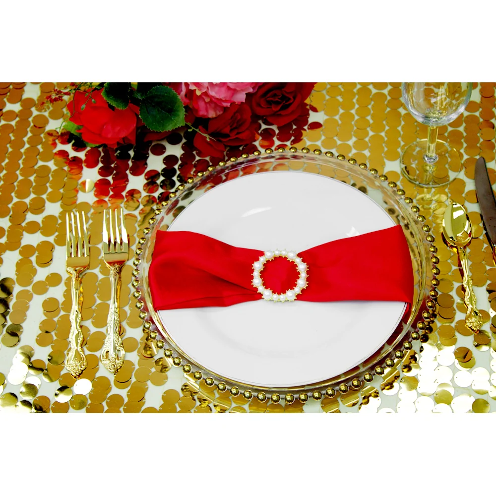 Large Payette Sequin 132" Round Tablecloth - Gold - Image 3