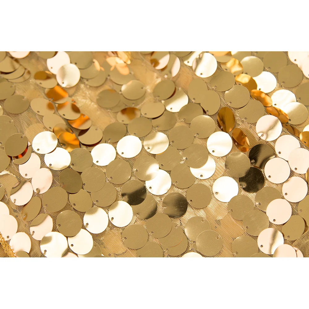 Large Payette Sequin 132" Round Tablecloth - Gold - Image 4
