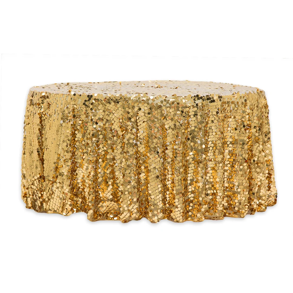 Large Payette Sequin Round 120" Tablecloth - Gold - Image 2
