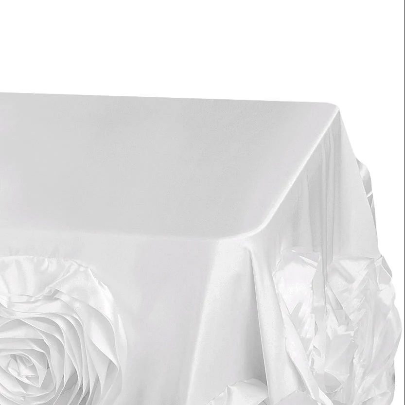 Large Rosette Flower Tablecloth 90"x132" Oblong Rectangular - White - Image 2