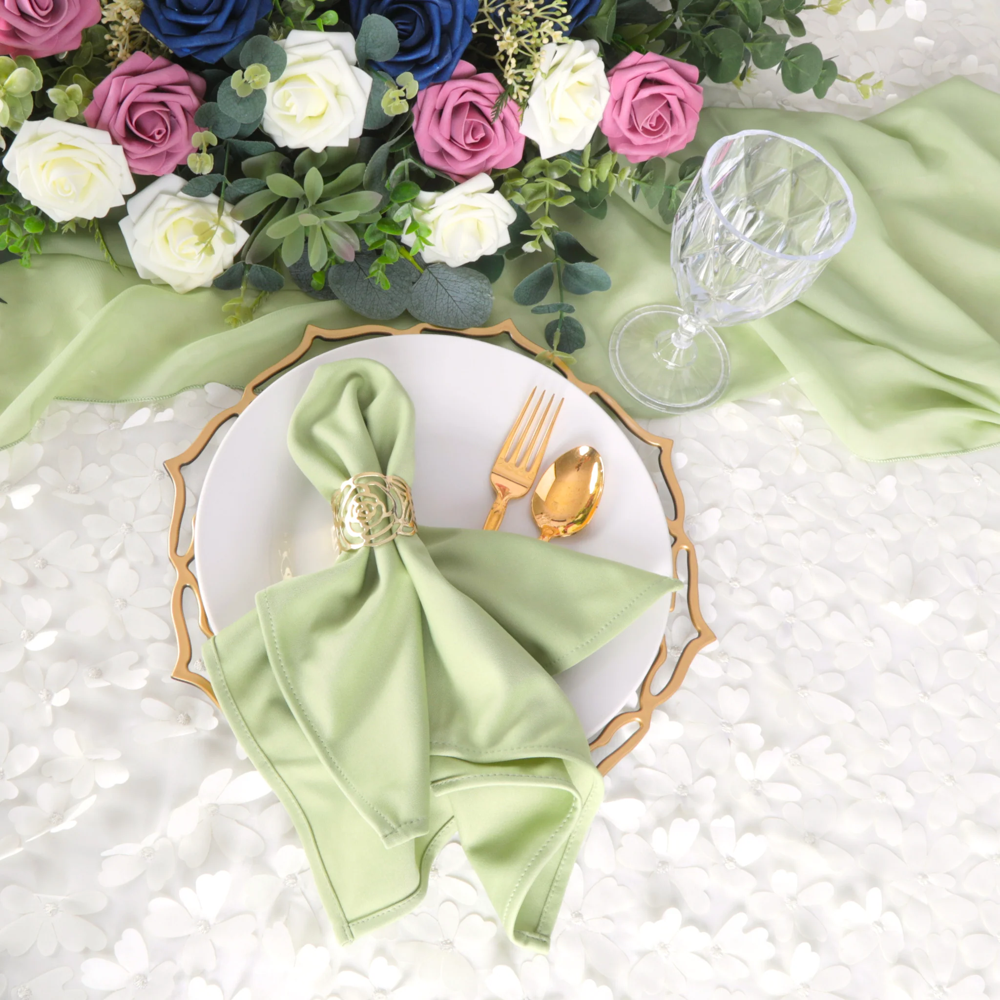 10 pc/pk Laser Cut Rose Metal Napkin Ring - Gold - Image 4