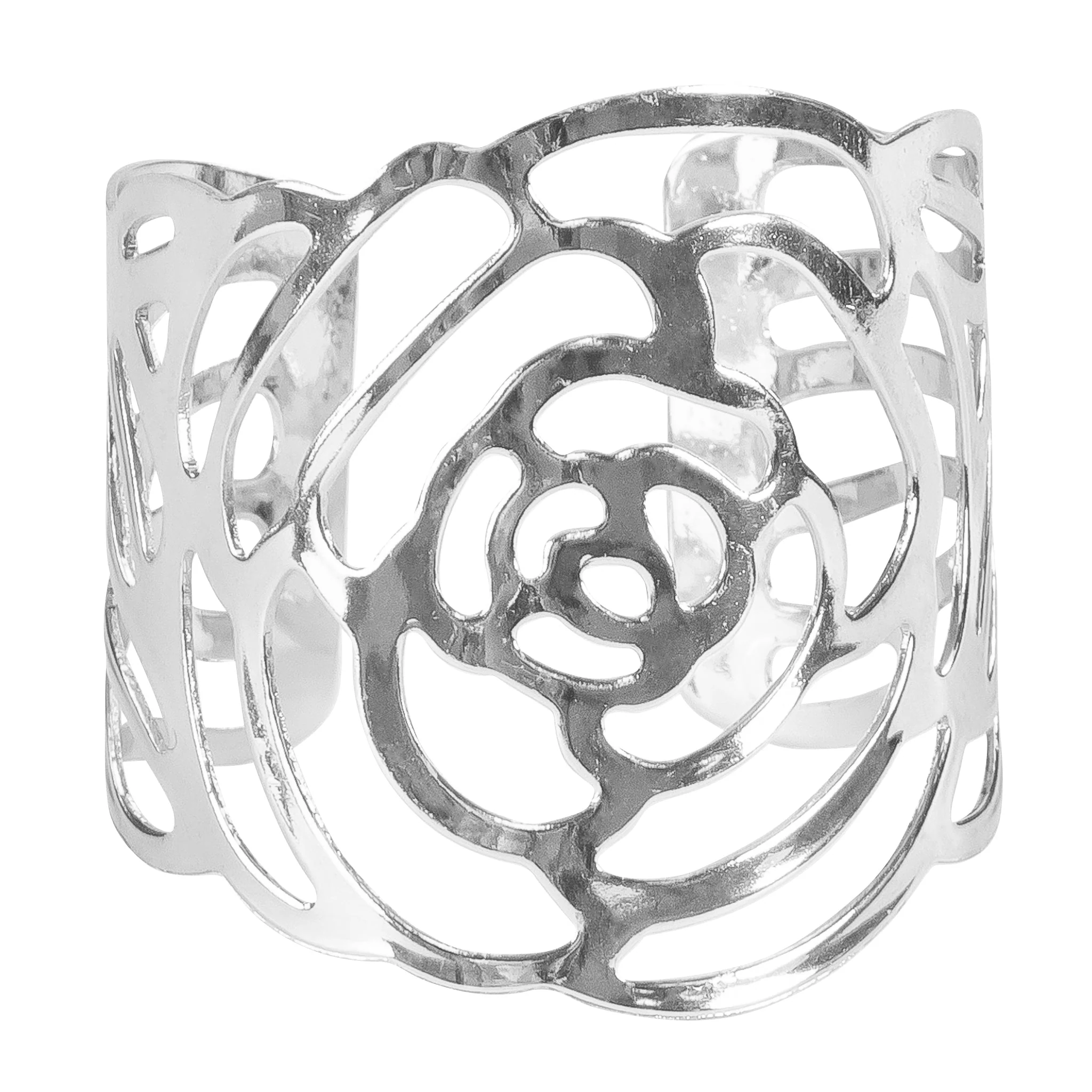 10 pc/pk Laser Cut Rose Metal Napkin Ring - Silver