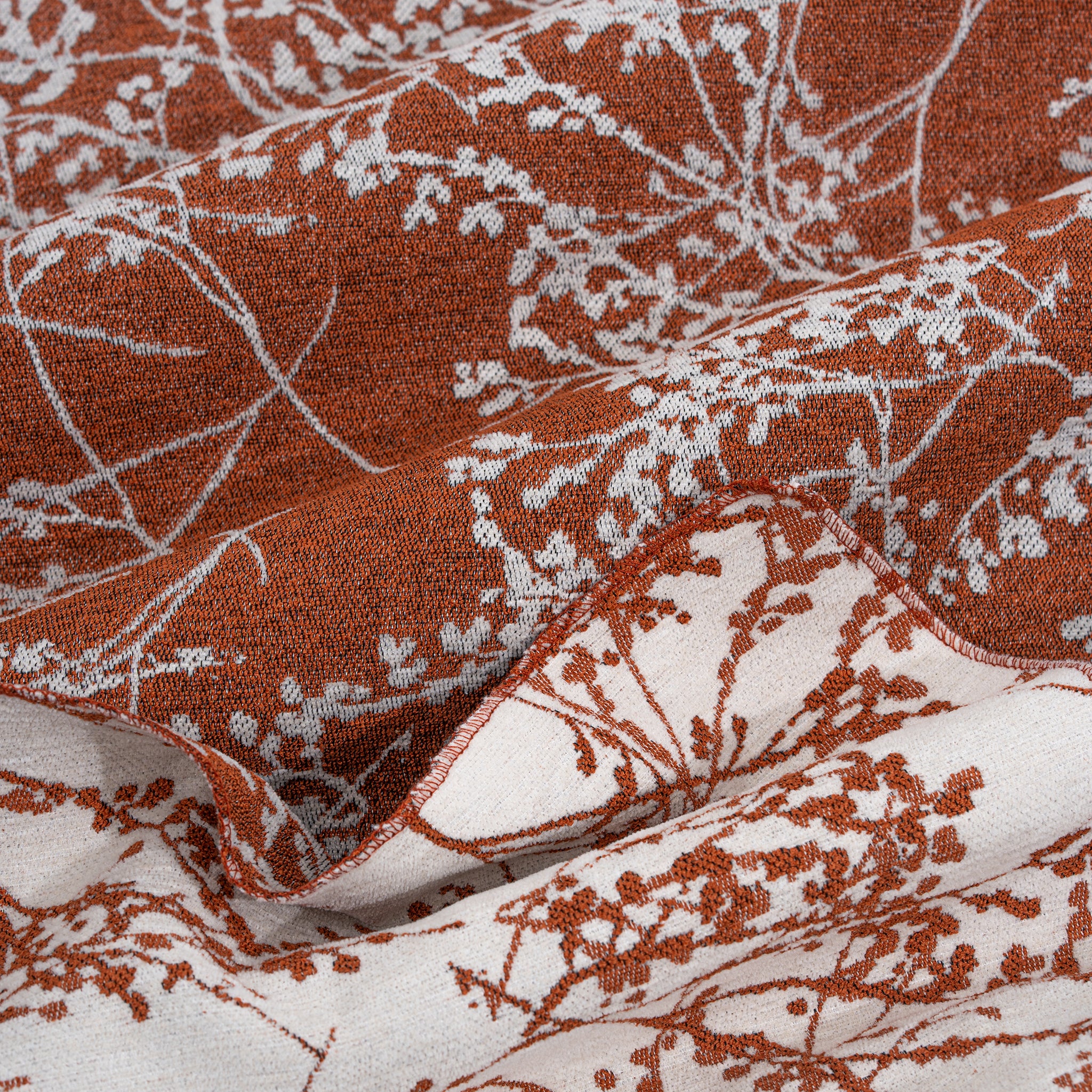 Leaf Branch Reversible Jacquard Tablecloth 120" Round - Rust - Image 4