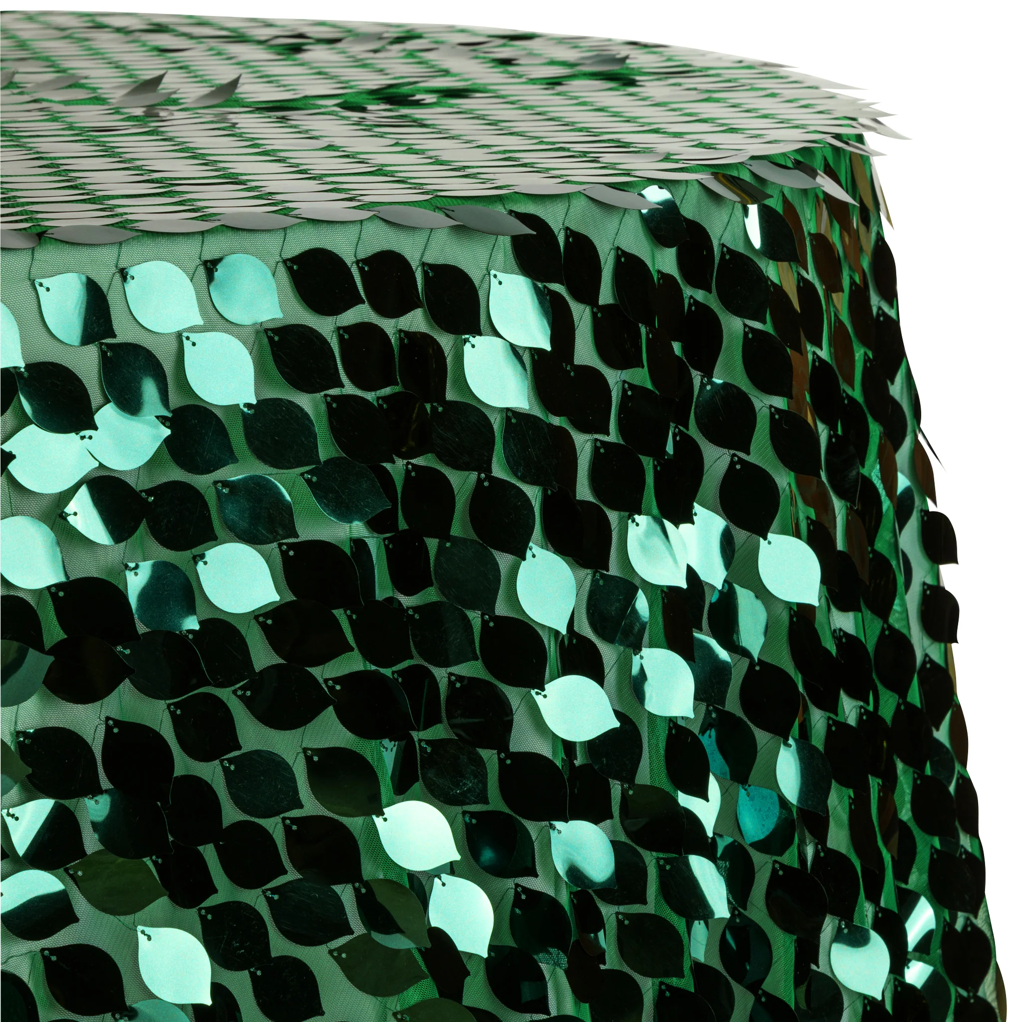 Leaf Payette Sequin Round 120" Tablecloth - Emerald Green - Image 2