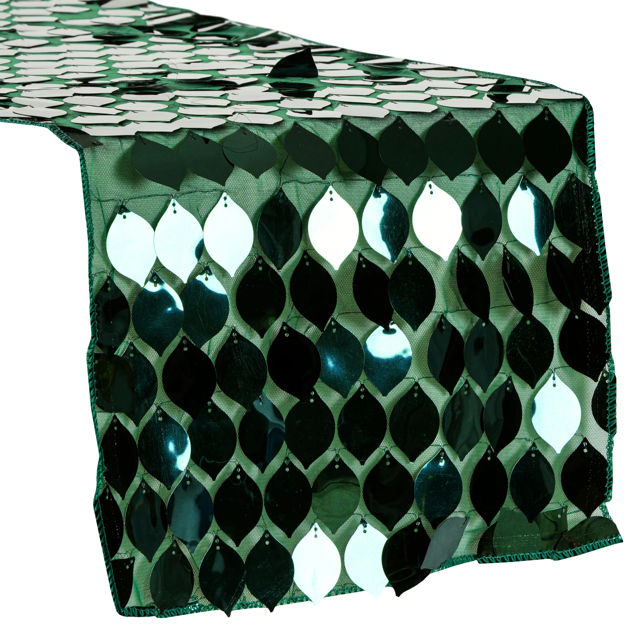 Leaf Payette Sequin Table Runner - Emerald Green