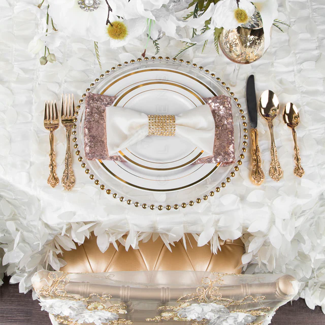 Leaf Petal Taffeta Round 120" Tablecloth - Ivory - Image 2