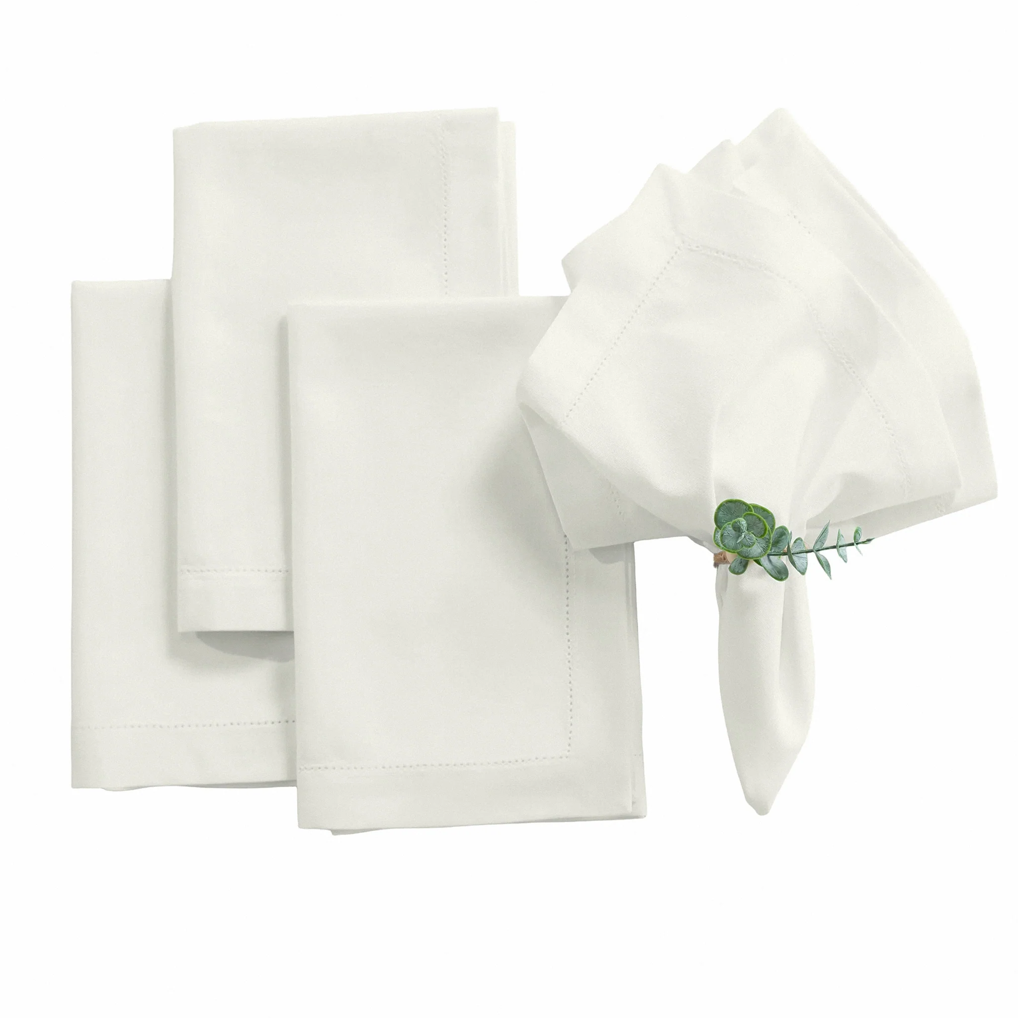 Light Ivory/Off White Hemstitch Linen Napkins 20"x20" (Set of 4)