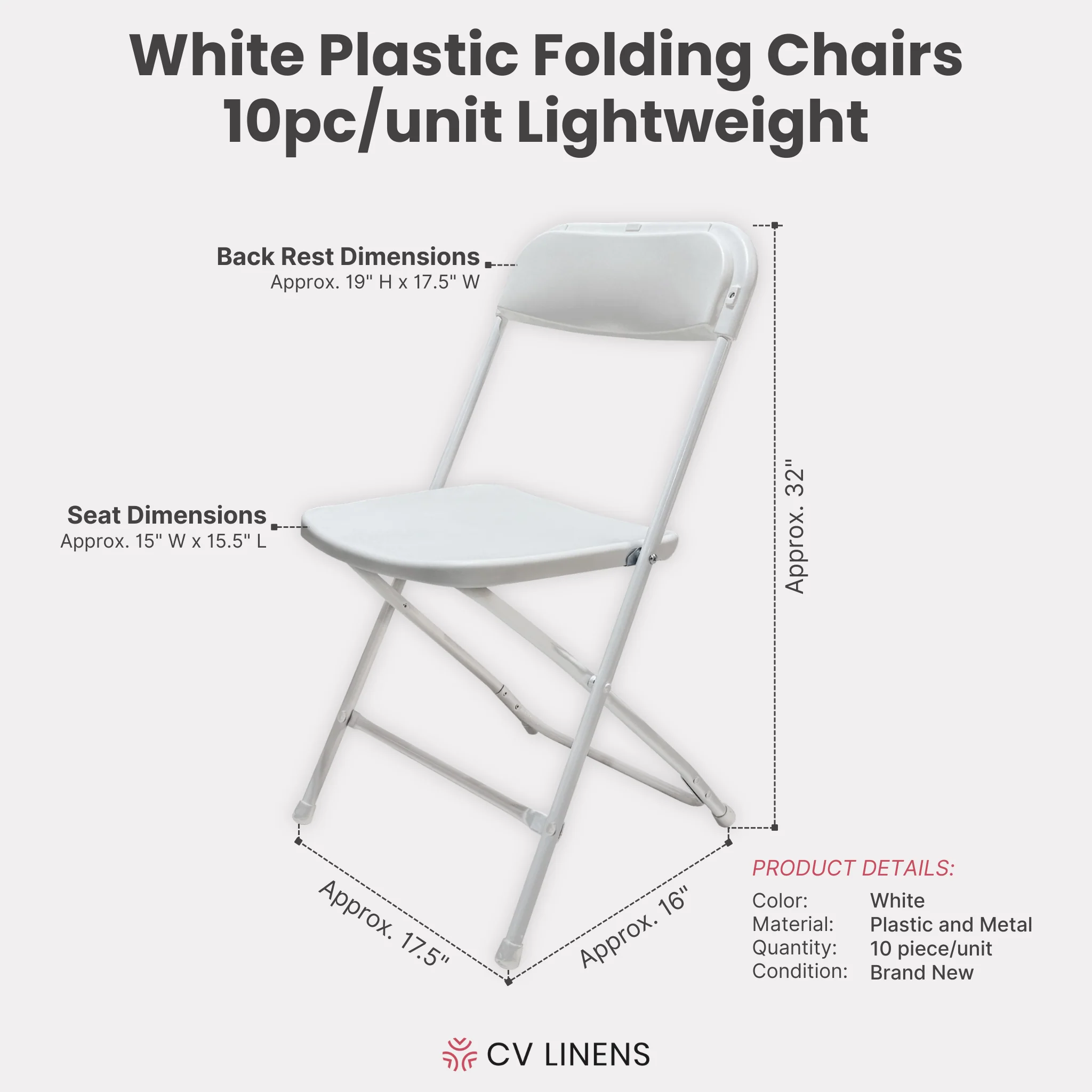 10pc/pk White Plastic Folding Chairs Lightweight - Image 3