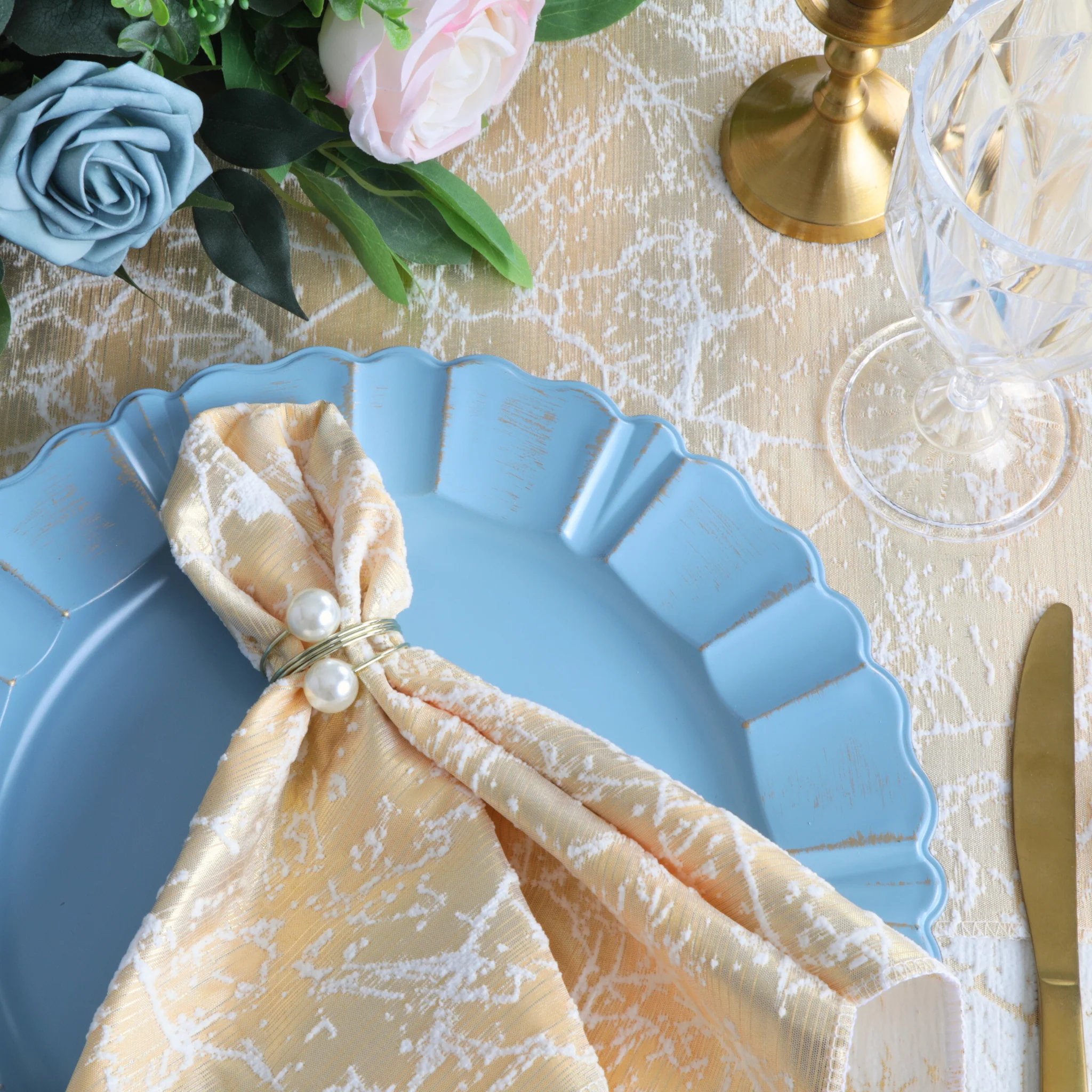 5 pcs/pk Marble Reversible Jacquard Napkin 20"x20" - Gold - Image 2