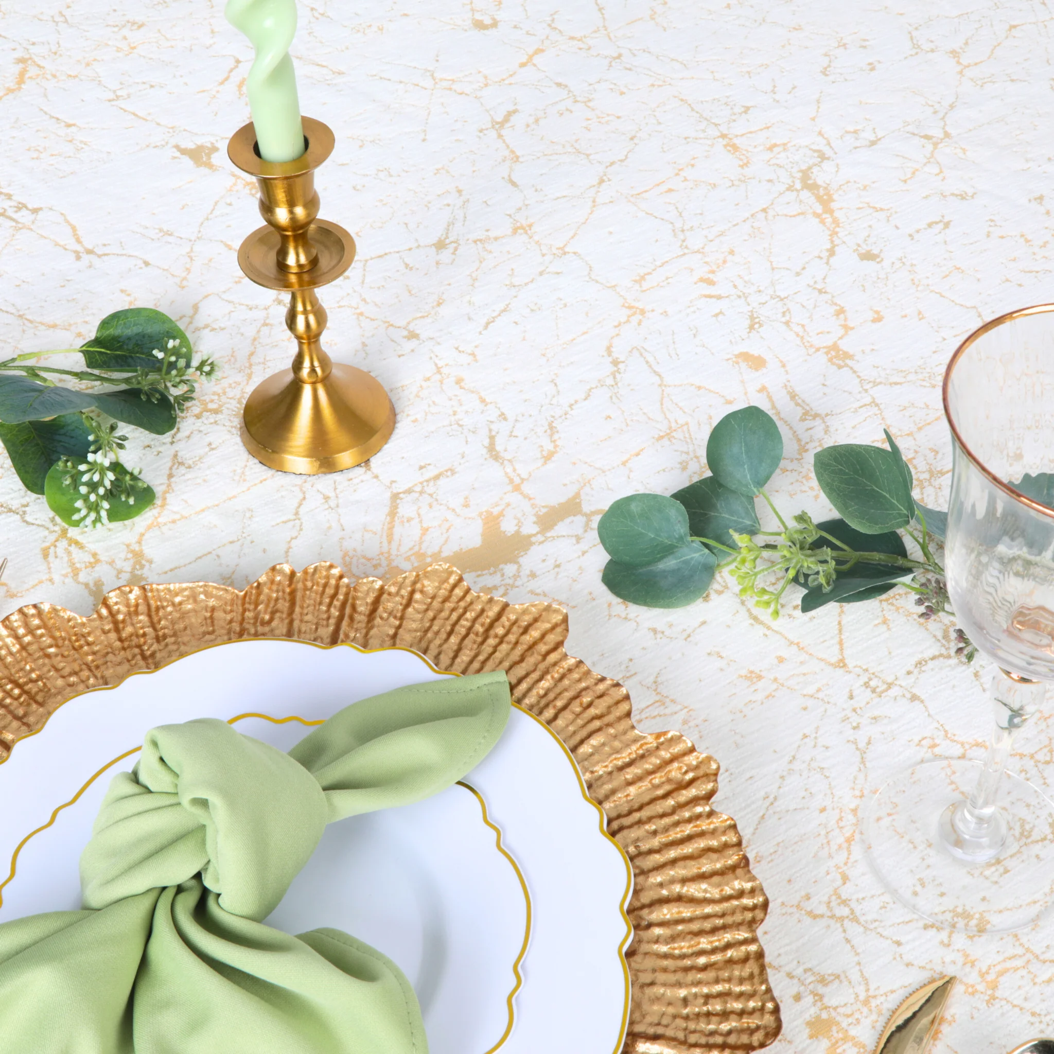 Marble Reversible Jacquard Tablecloth 120" Round - Gold - Image 2
