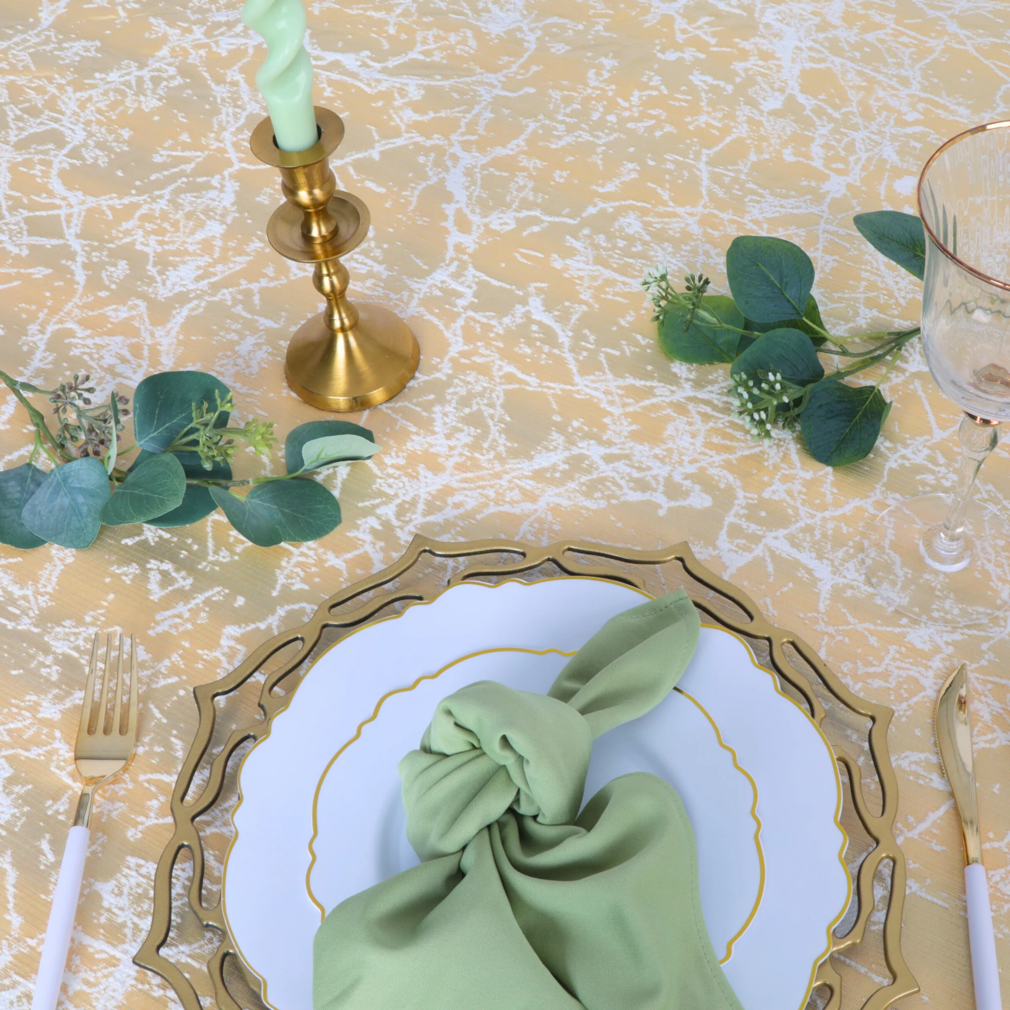 Marble Reversible Jacquard Tablecloth 120" Round - Gold - Image 6