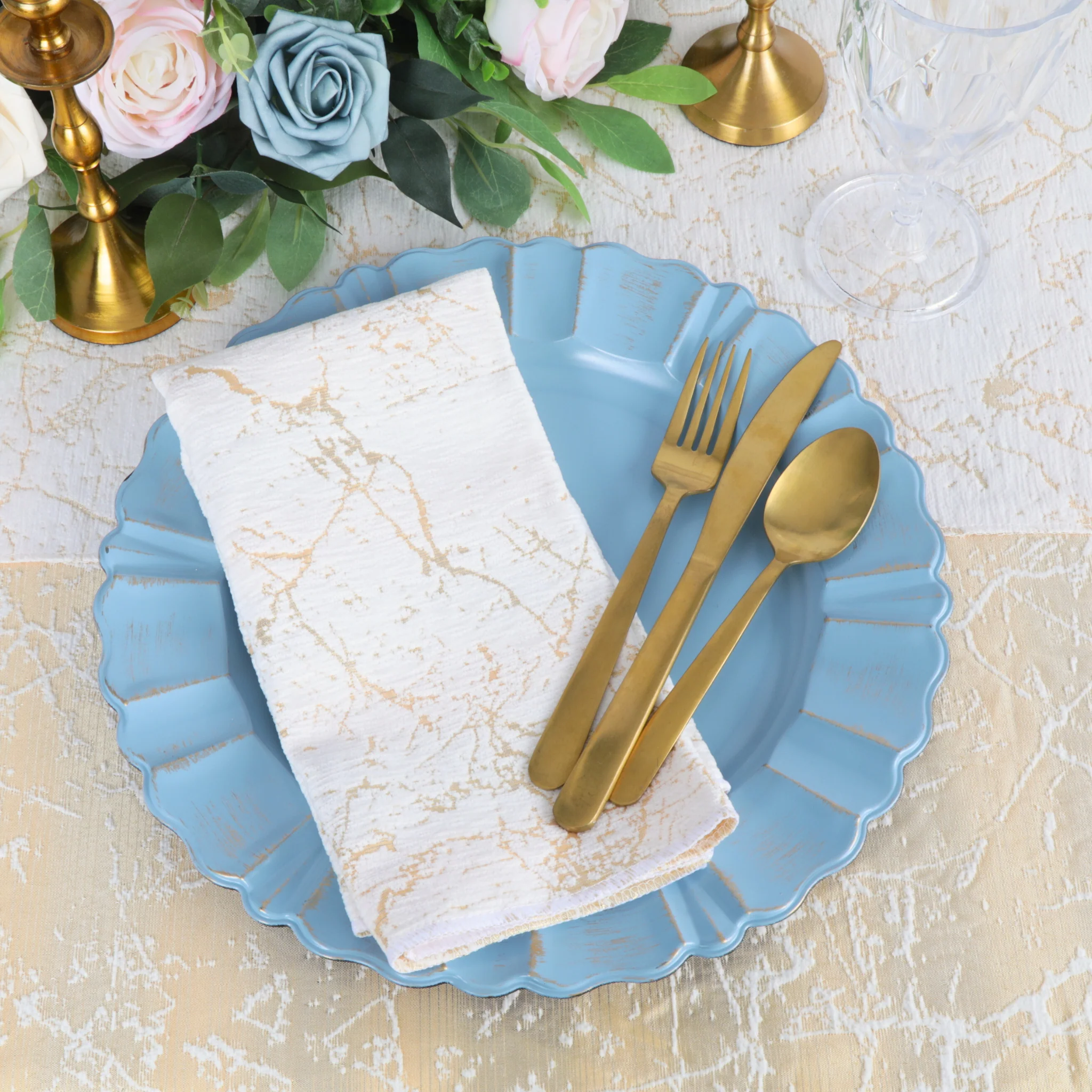 Marble Reversible Jacquard Tablecloth 90"x156" Rectangle  - Gold - Image 8