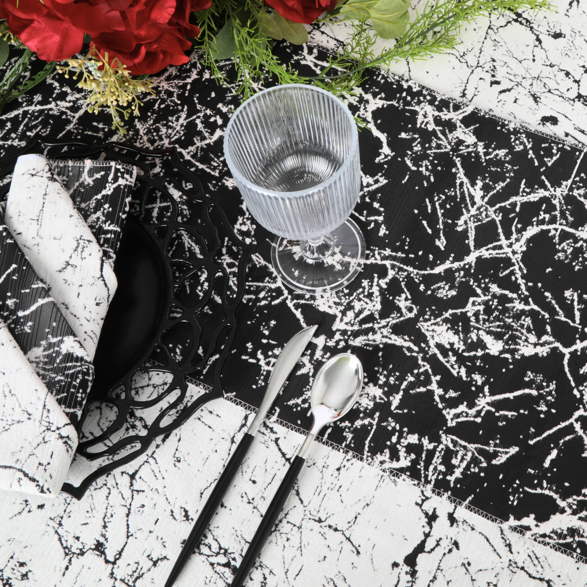 Marble Reversible Jacquard Table Runner - Black - Image 2