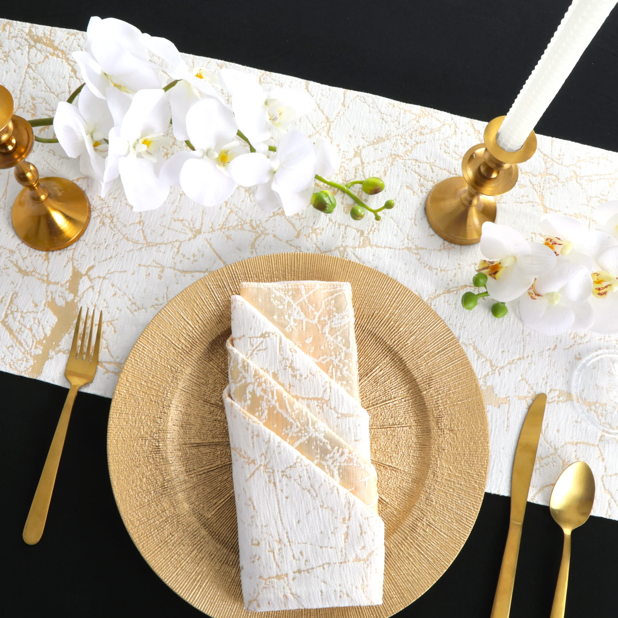 Marble Reversible Jacquard Table Runner - Gold - Image 3