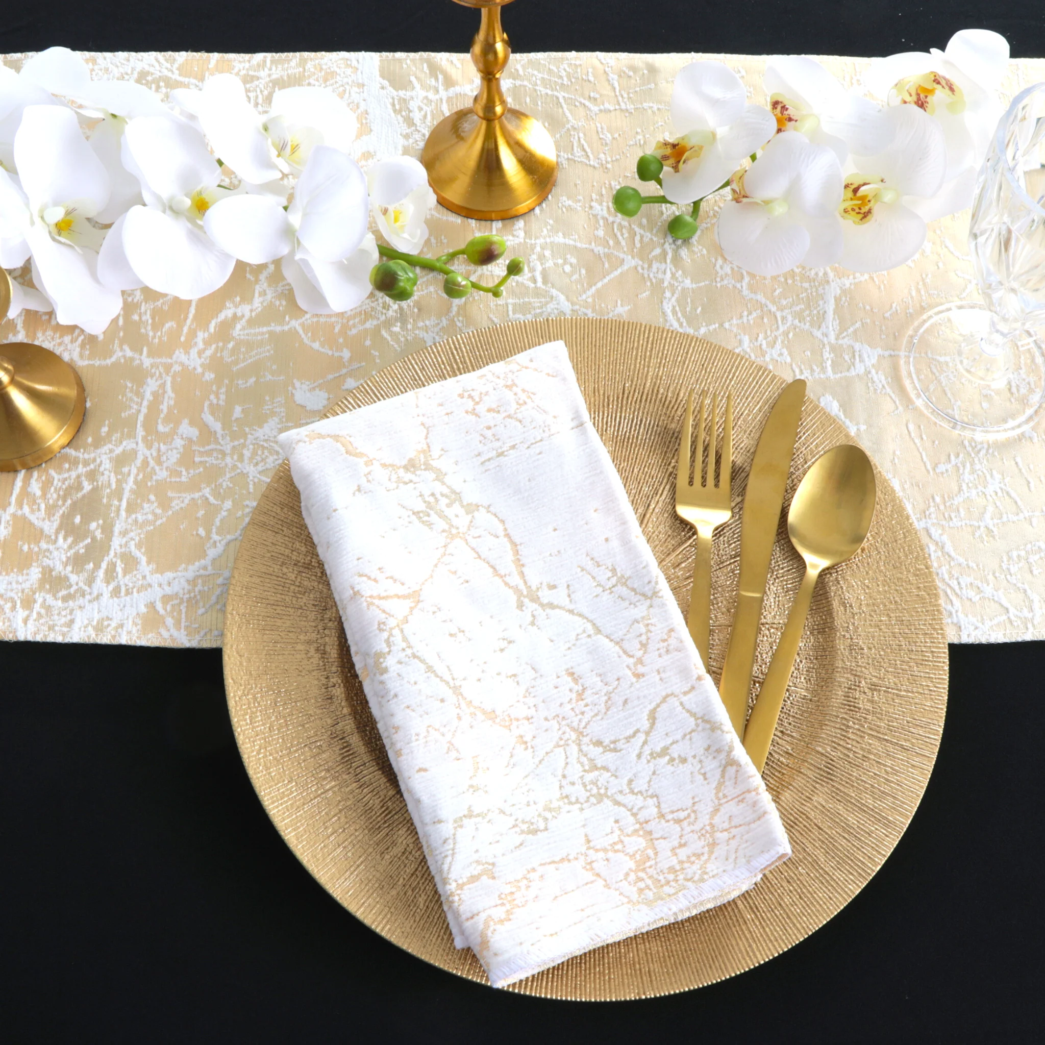 Marble Reversible Jacquard Table Runner - Gold - Image 4