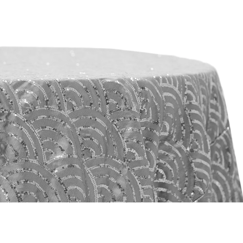 Mermaid Scale Sequin 132" Round Tablecloth - Silver - Image 3