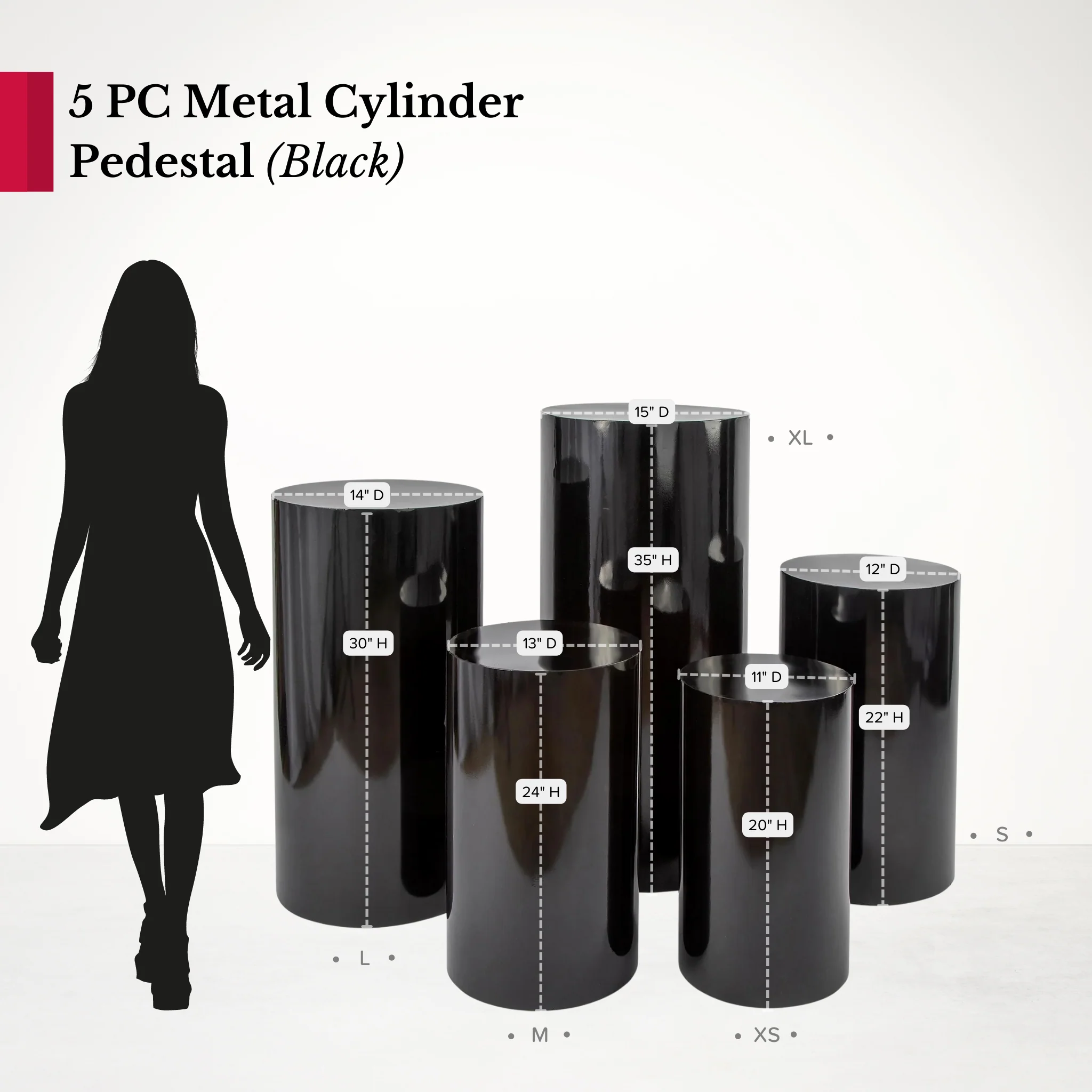 Metal Cylinder Pedestal Display Stands 5 pcs/set - Black - Image 2