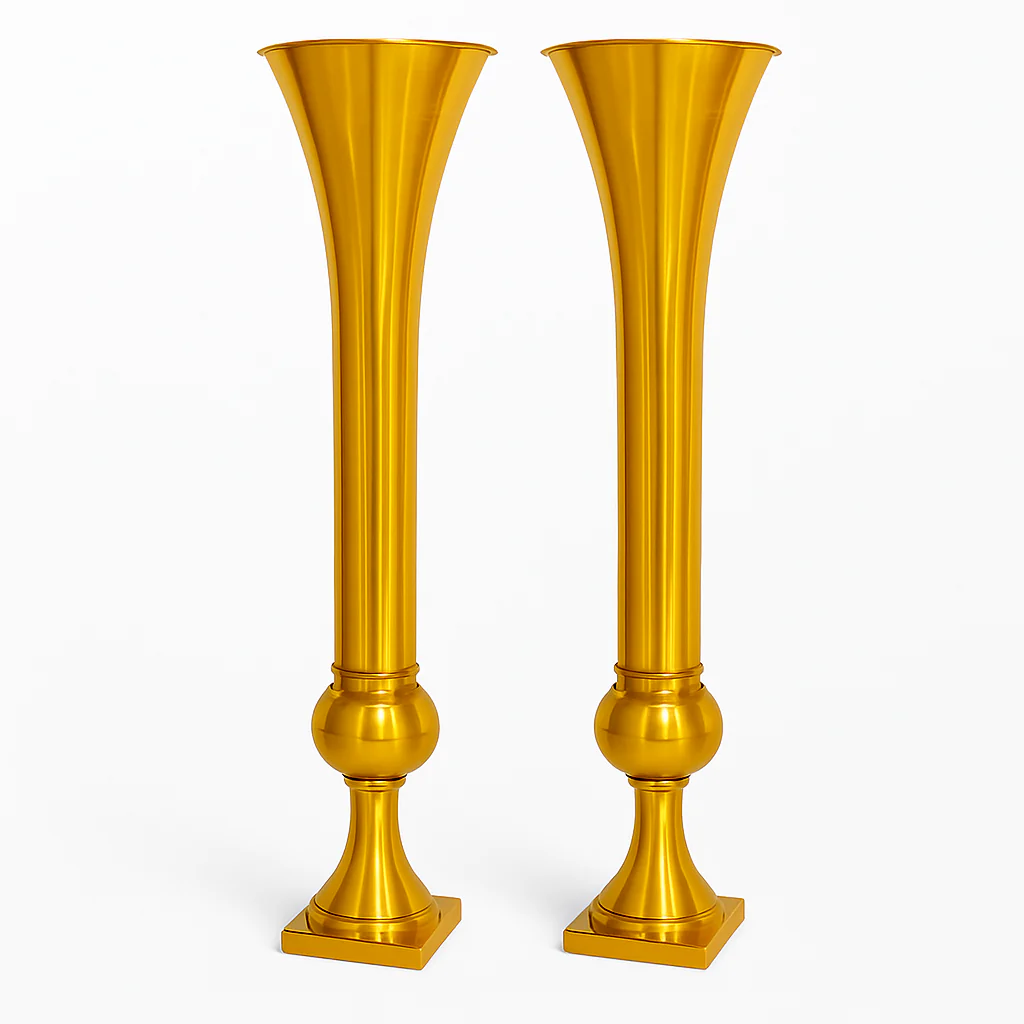 Set of 2 Metal Trumpet Centerpiece Vases - Gold
