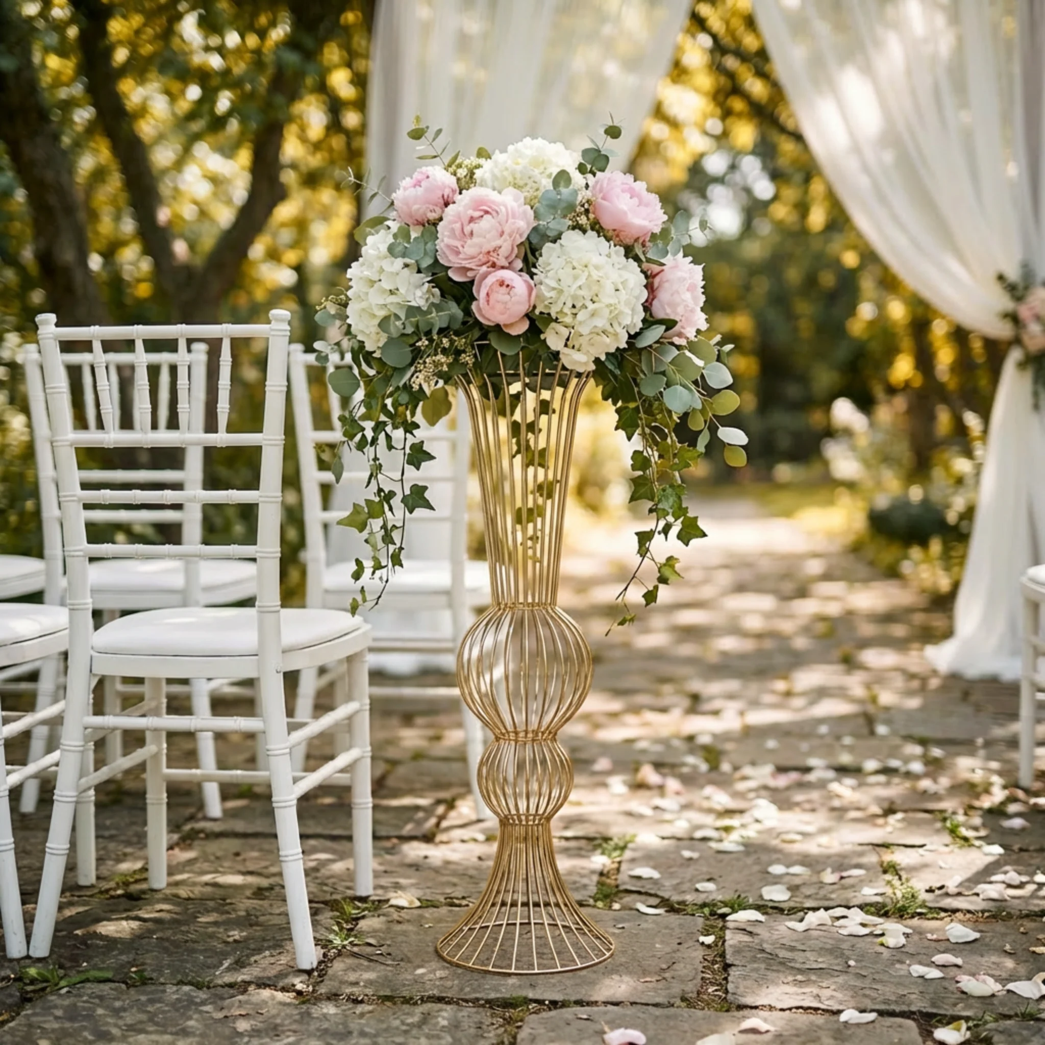 2pcs/set Metal Wire Floral Stand Centerpiece - Gold - Image 7