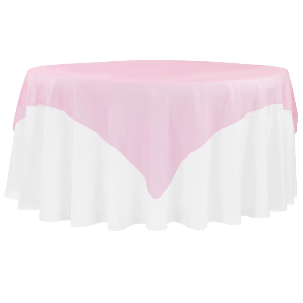 Organza 72" Square Table Overlay - Pink