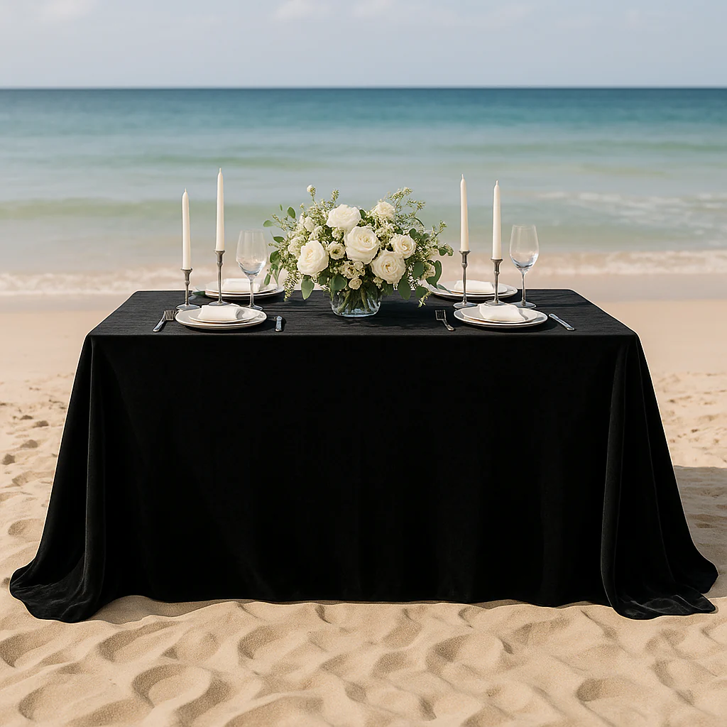 Velvet King 108"x156" Rectangular Tablecloth - Black